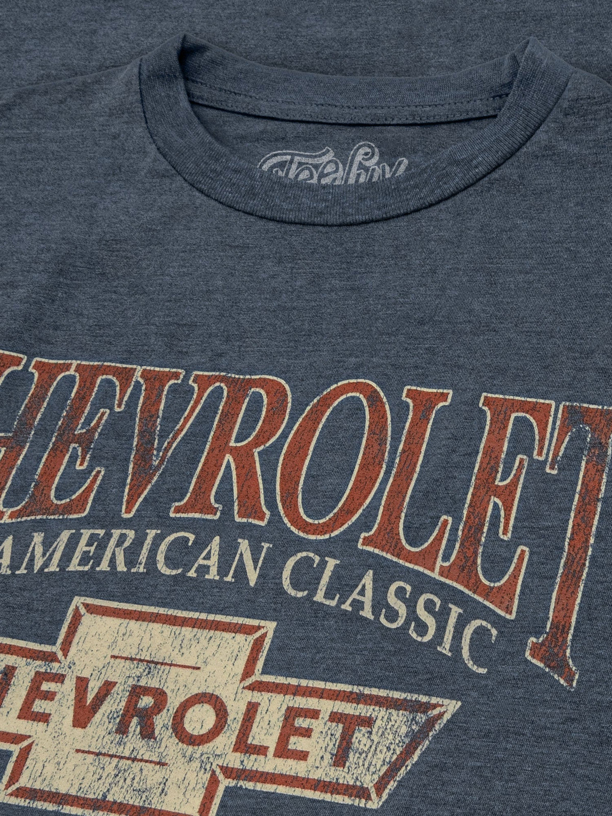 Chevrolet An American Classic print on an indigo t-shirt