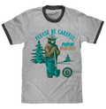 Smokey Bear Please Be Careful Prevent Wildfires Ringer T-Shirt - Gray and Black