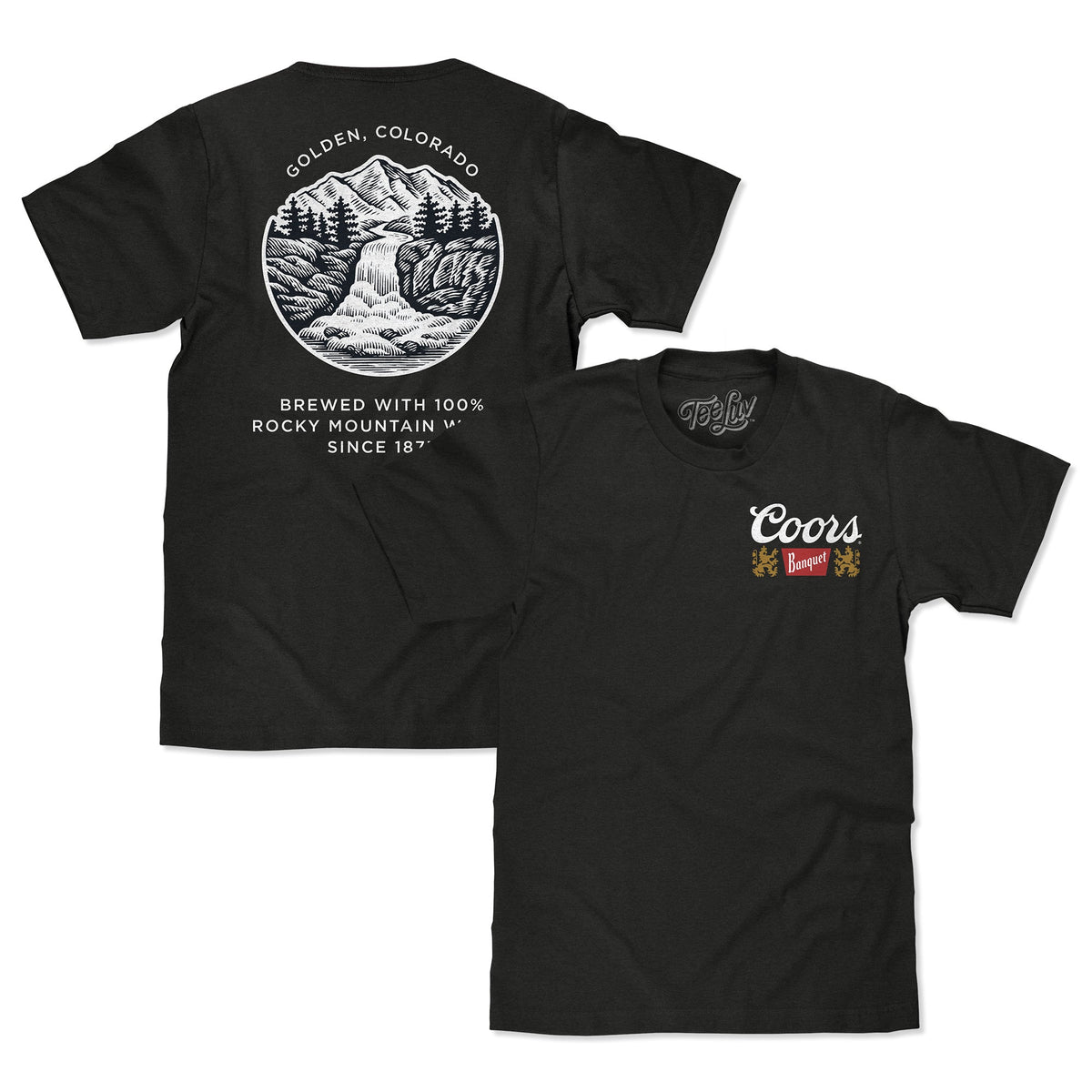 Coors Banquet Golden Colorado Left Chest Front and Back Beer T-Shirt Shirt - Vintage Black