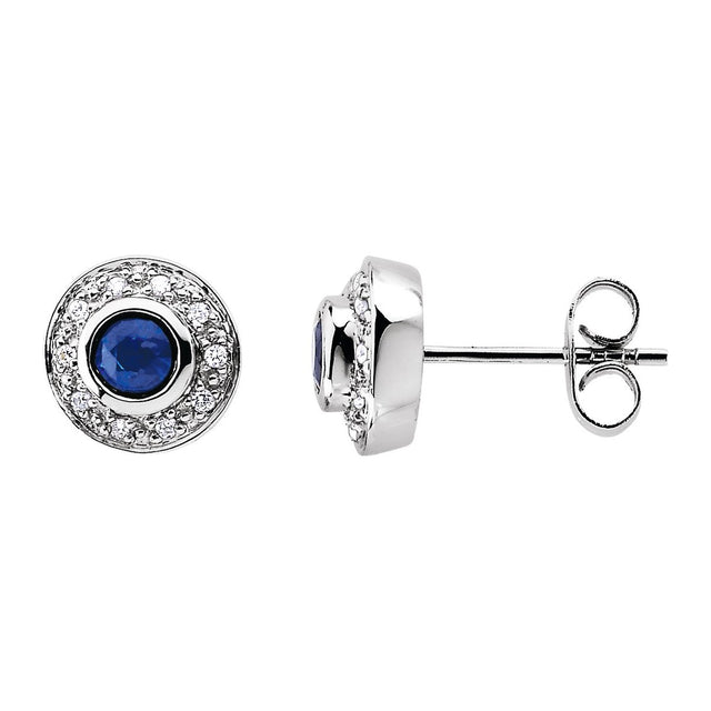 Blue Sapphire Halo Stud Earrings