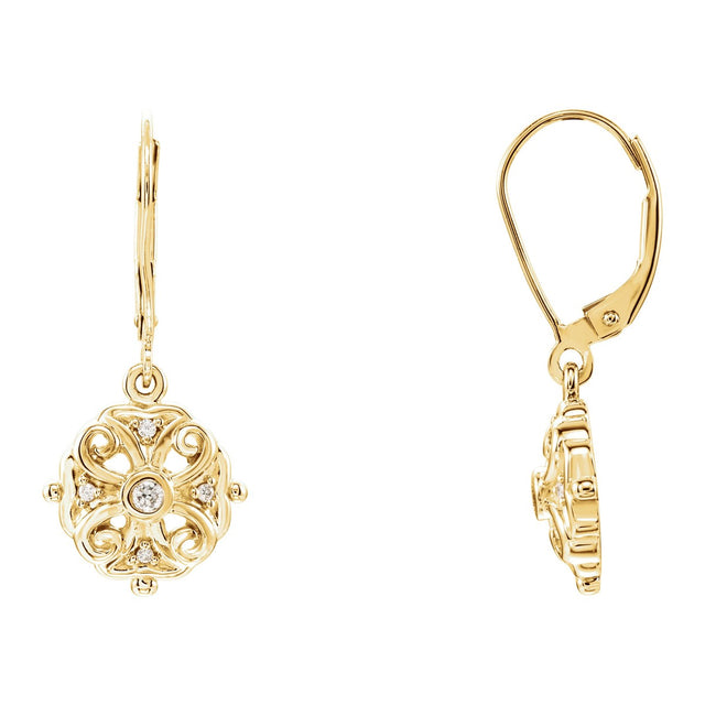 Diamond Filigree Ball Lever-Back Earrings