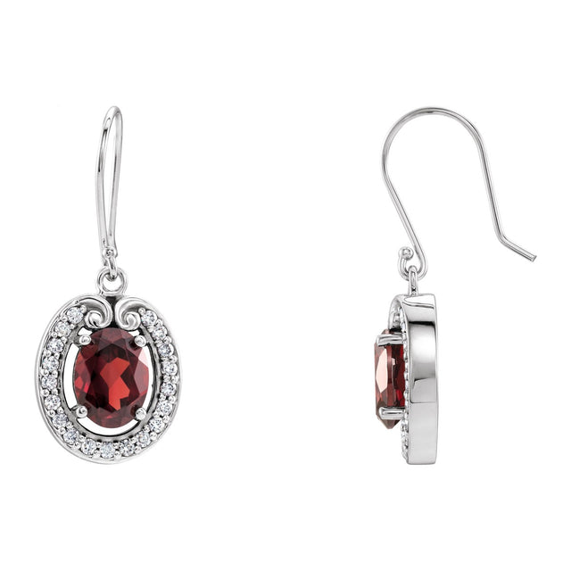 Garnet and Diamond Halo Drop Earrings
