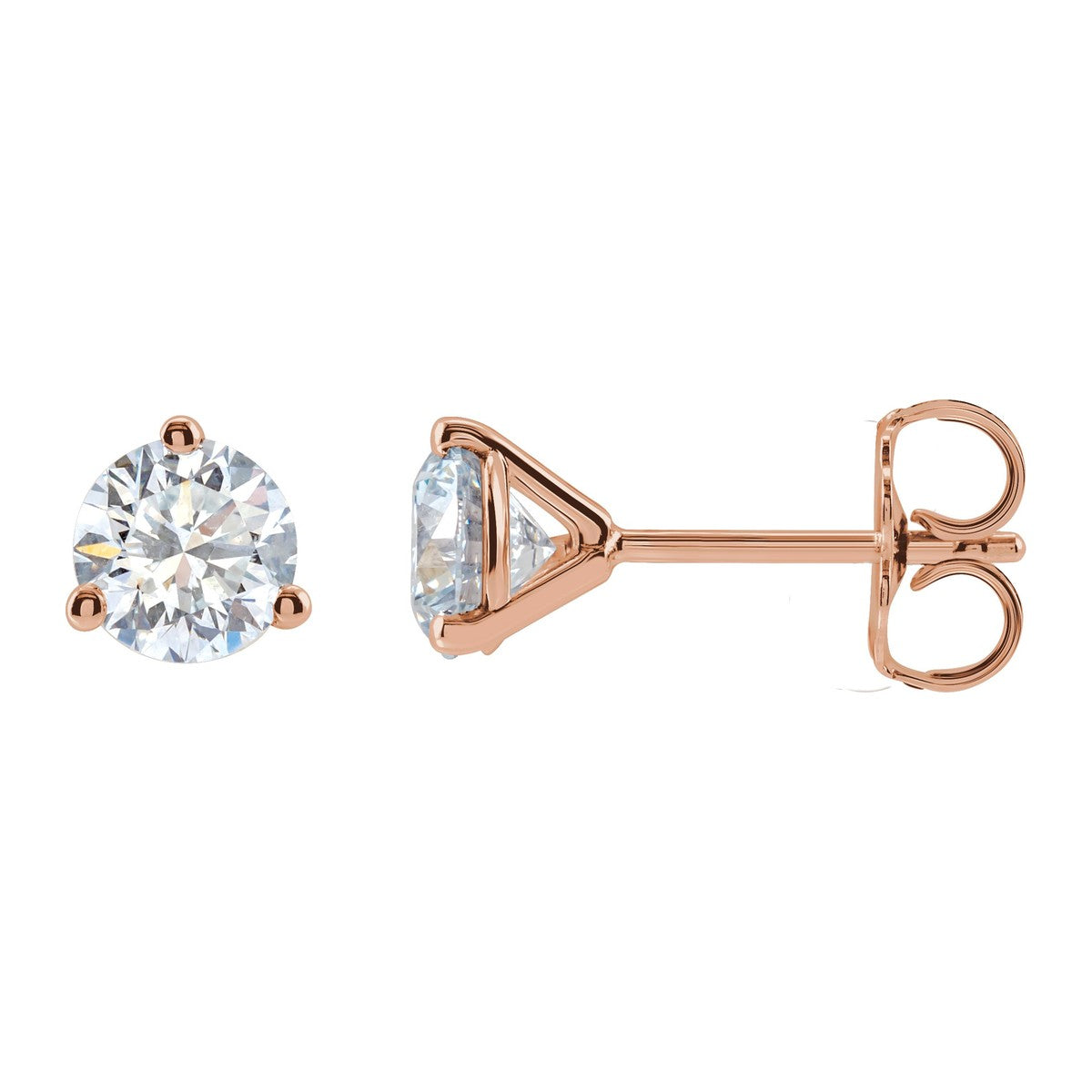 Round Diamond 3-Prong Stud Earrings