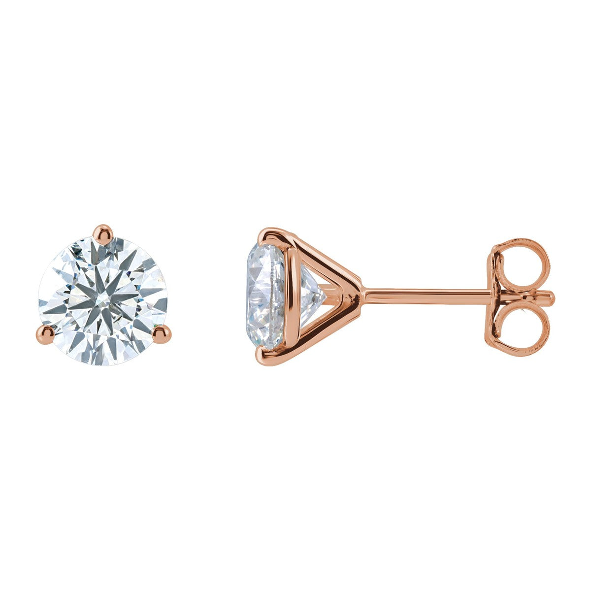 Round Diamond 3-Prong Stud Earrings