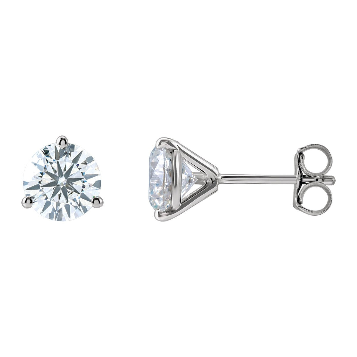 Round Diamond 3-Prong Stud Earrings