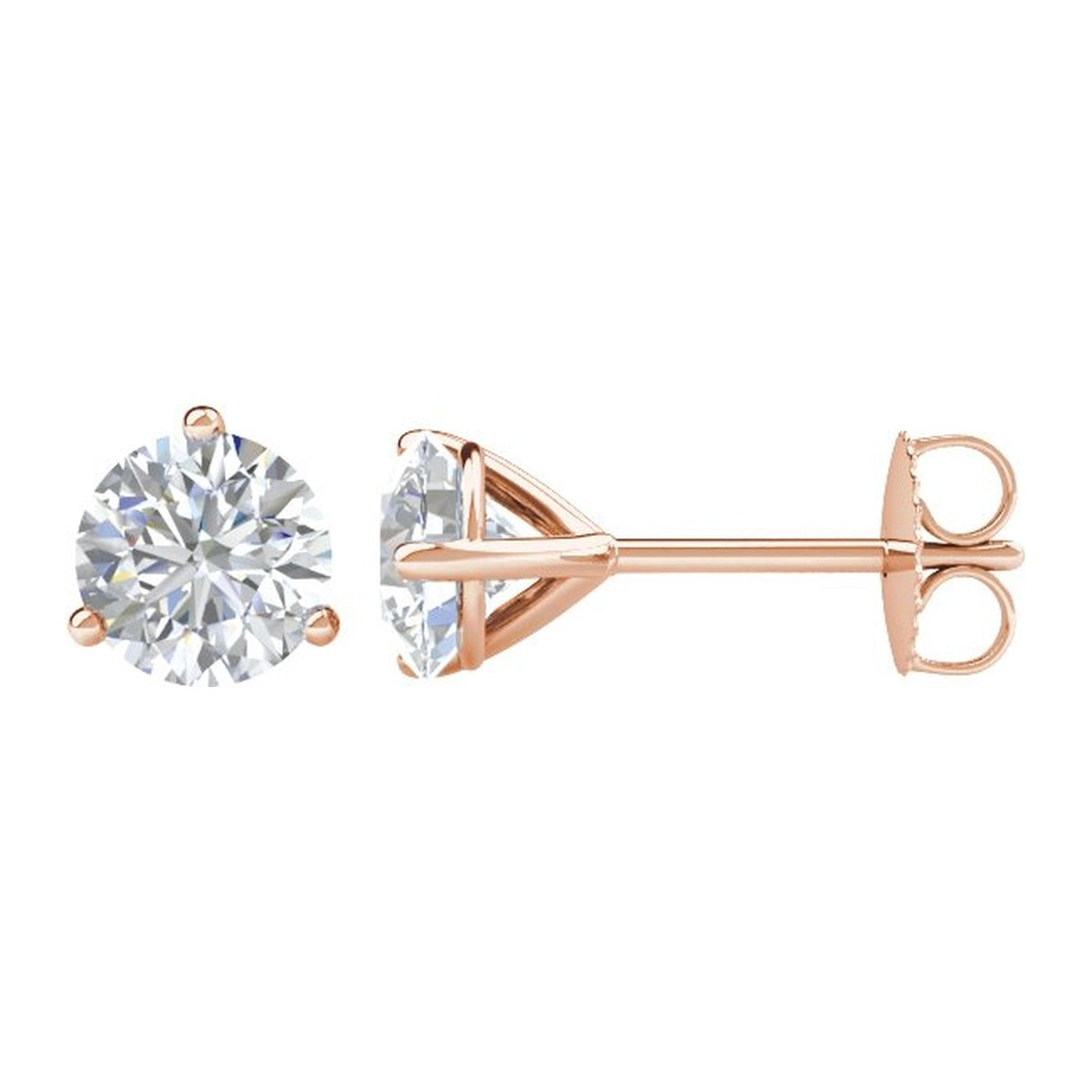 Round Diamond 3-Prong Stud Earrings