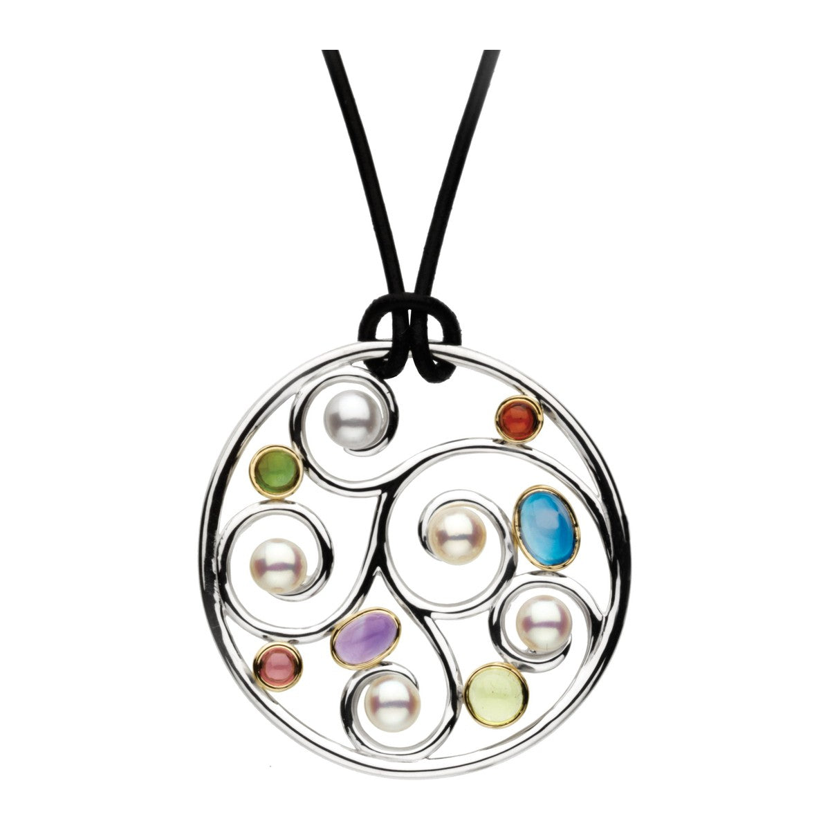 Pearl and Gemstone Circle Necklace