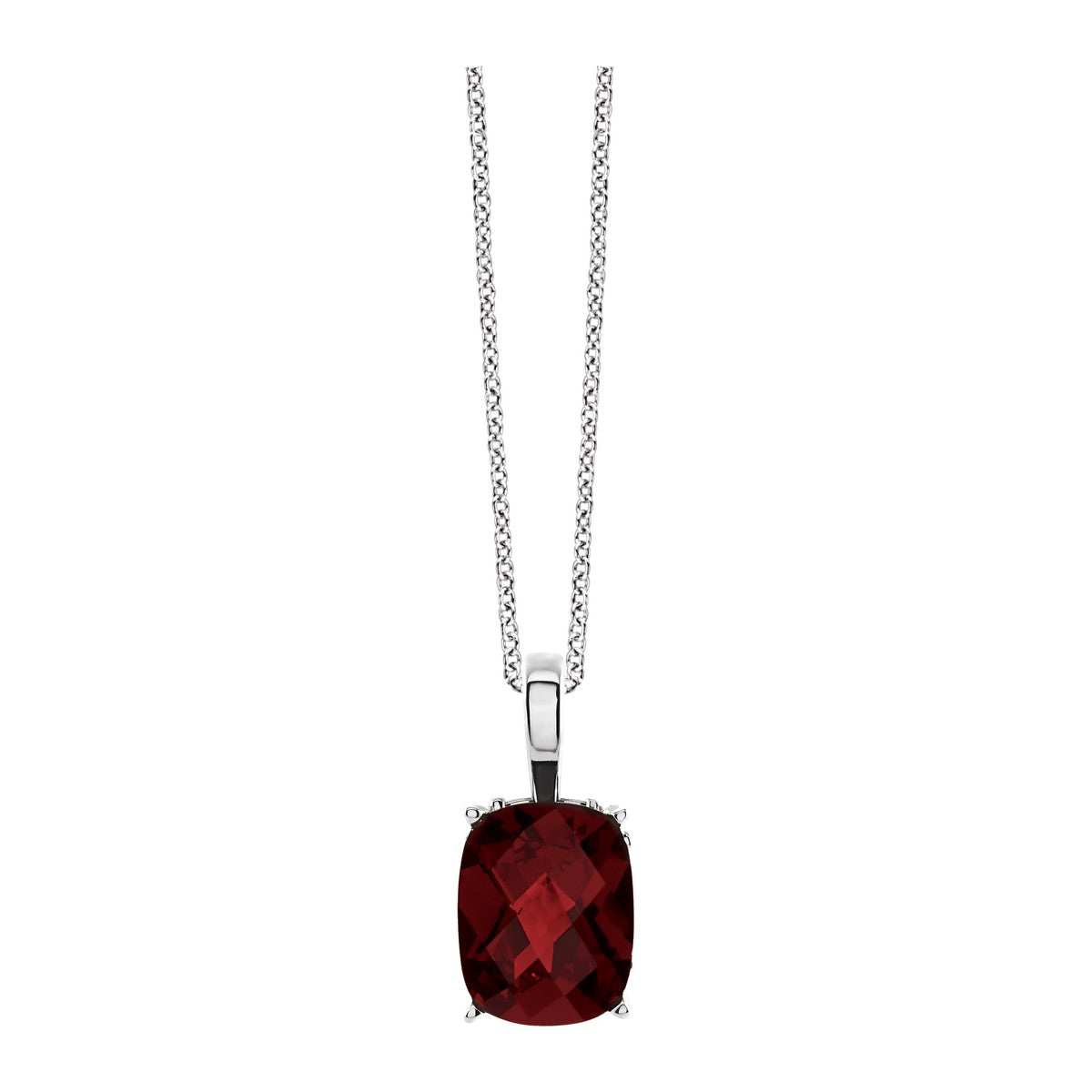 Garnet Solitaire Scroll Necklace