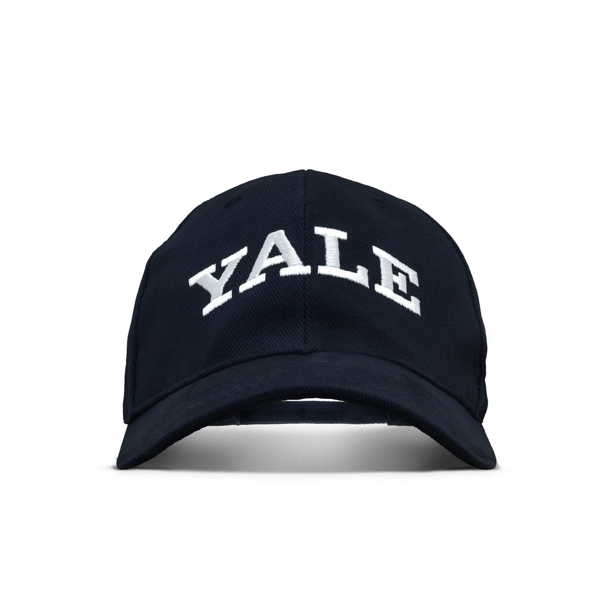 Navy baseball cap with white YALE embroidered logo on front panel.
