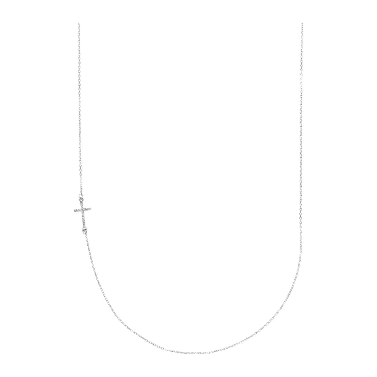 Diamond Off-Center Sideways Cross Necklace