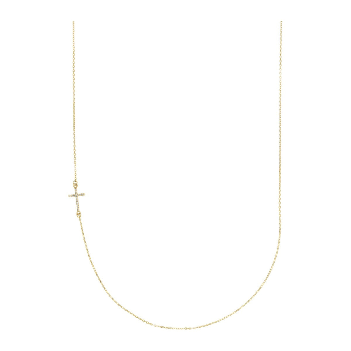 Diamond Off-Center Sideways Cross Necklace