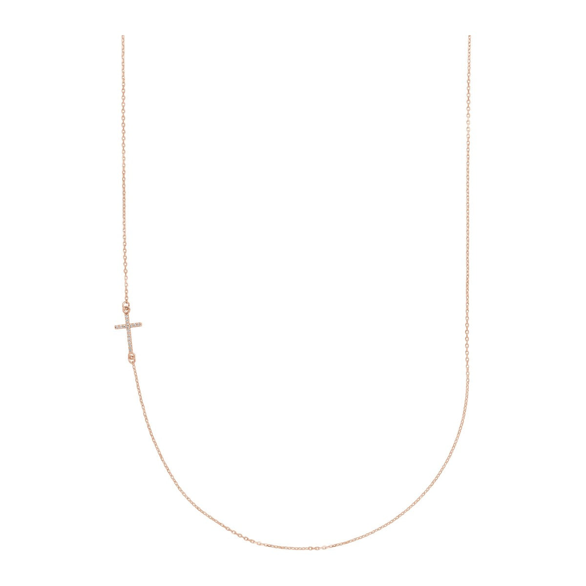 Diamond Off-Center Sideways Cross Necklace