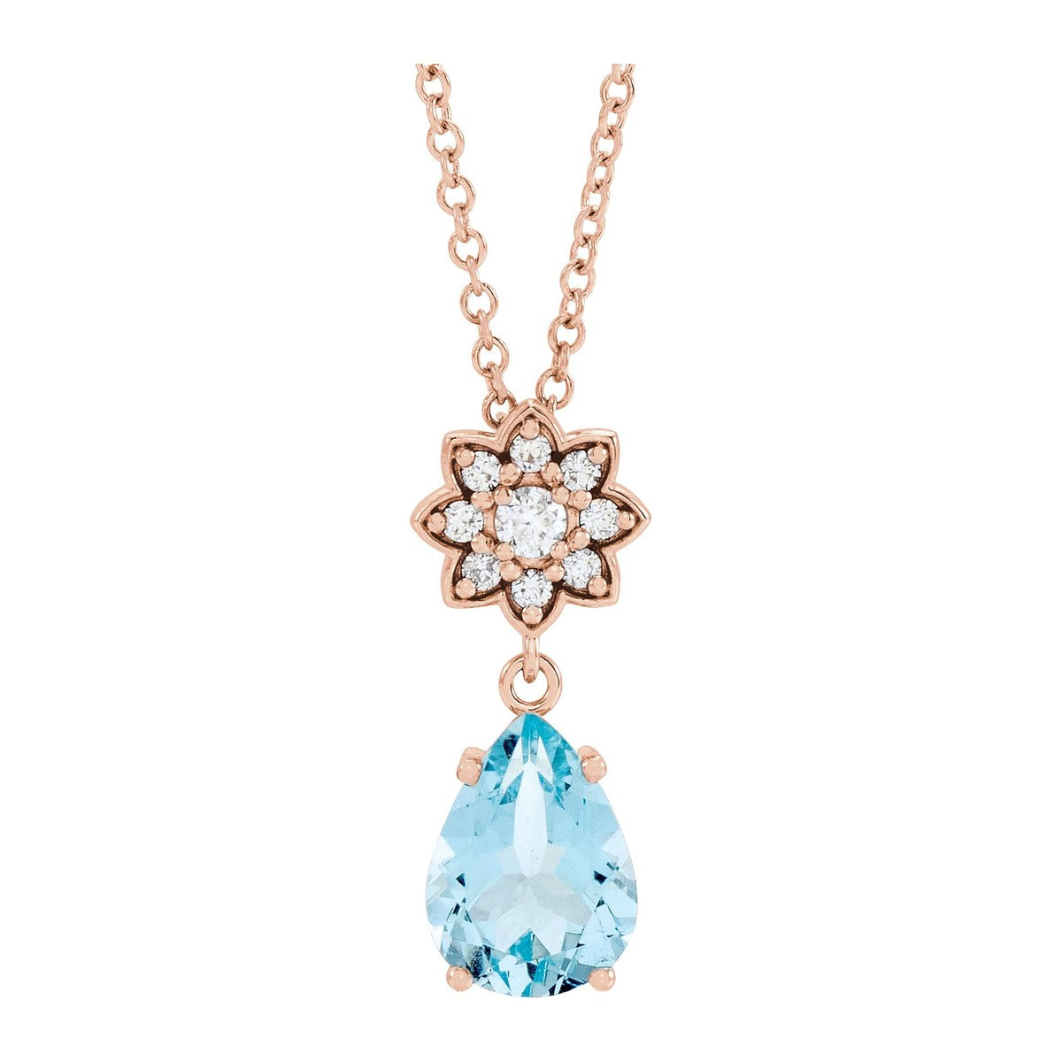 Aquamarine and Diamond Cluster Necklace