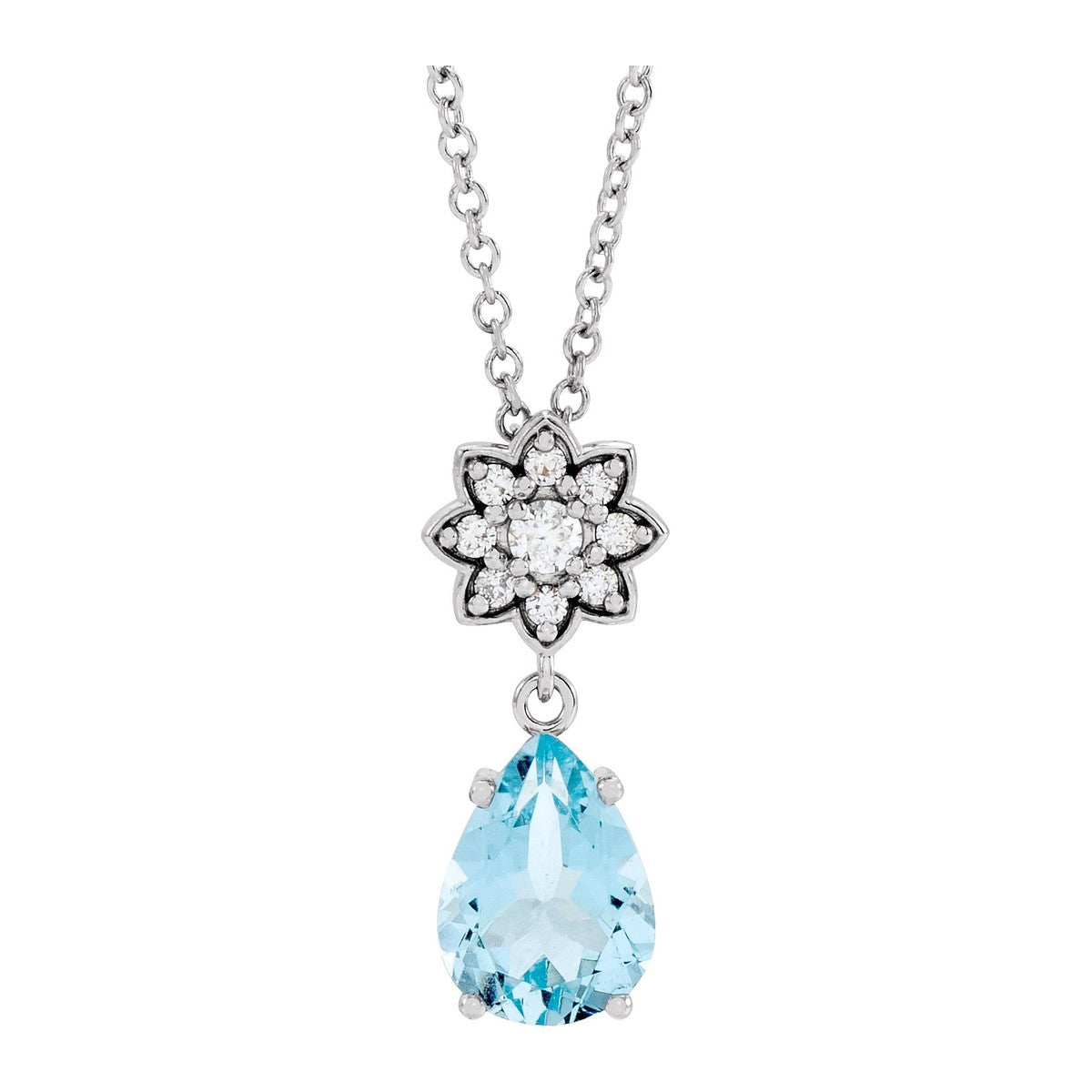 Aquamarine and Diamond Cluster Necklace