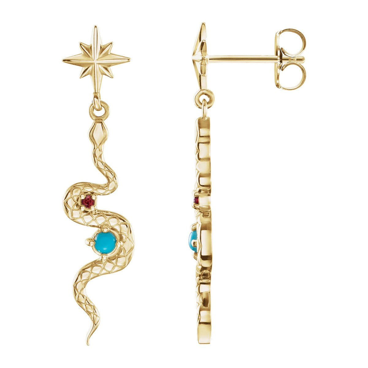 Turquoise and Ruby Snake Earrings