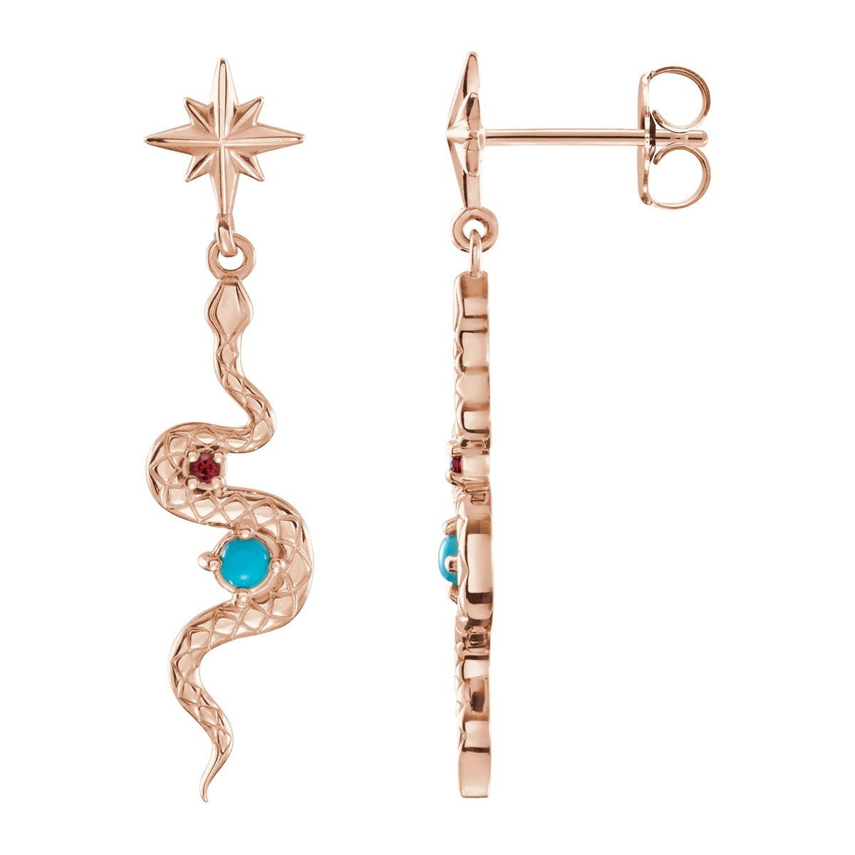 Turquoise and Ruby Snake Earrings