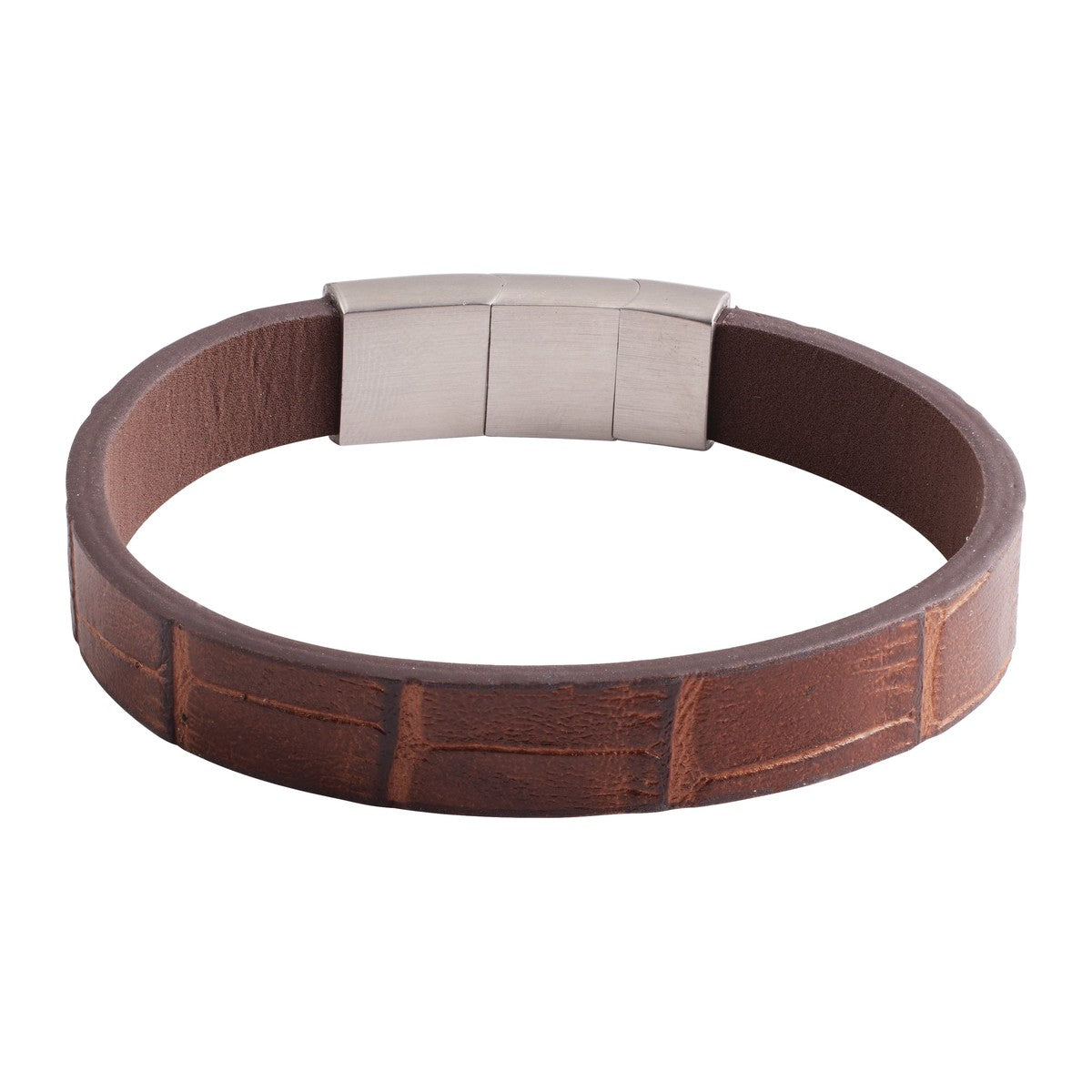 11 mm Leather Bracelet with Stainless Steel Clasp