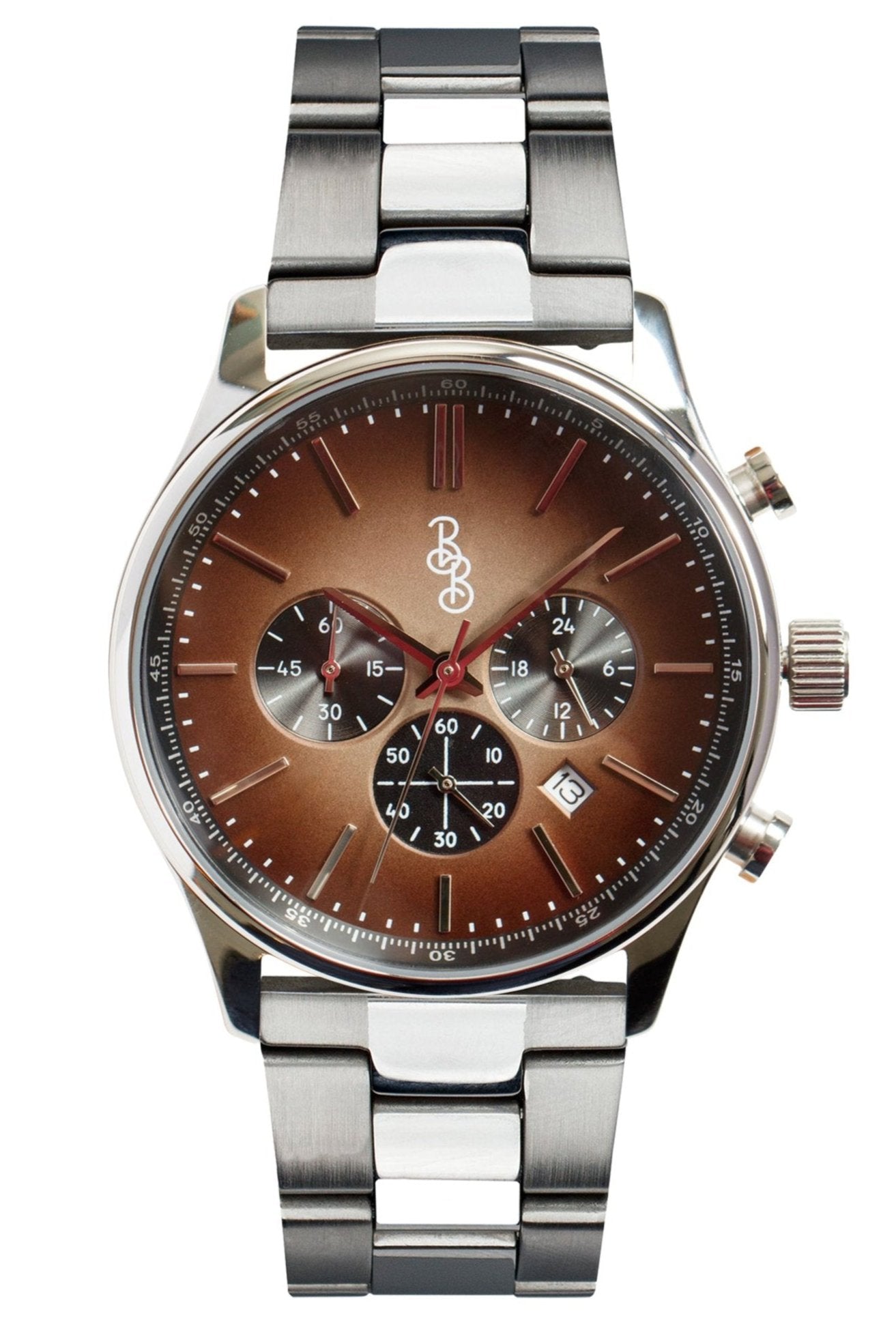 Brown Retro Chronograph - close-up detail view