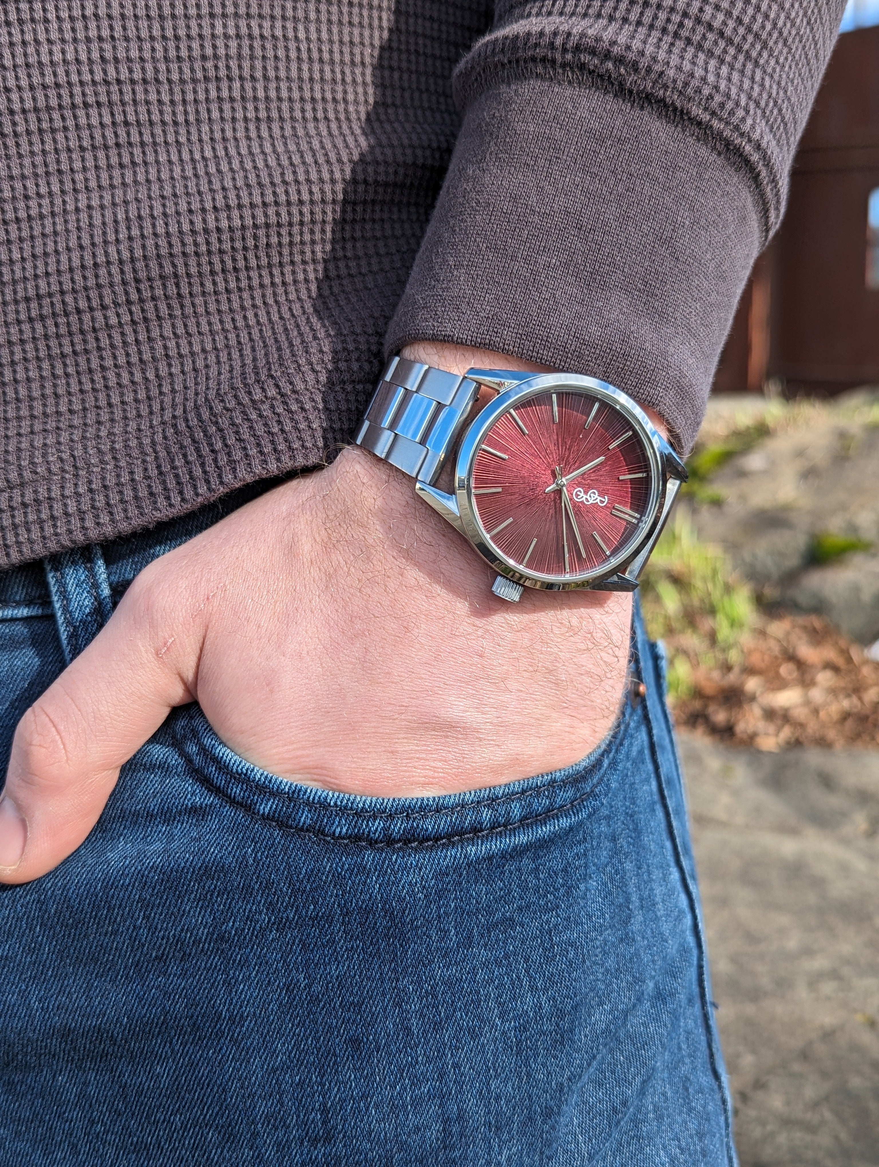 Burgundy Sunburst Watch - additional view