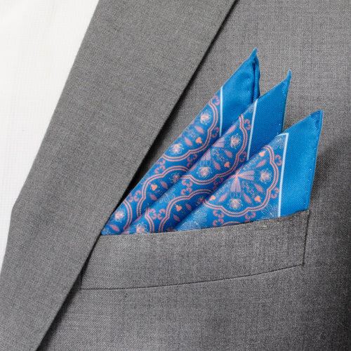 Aboriginal Ornament Patterned Blue Pocket Square - close-up detail view