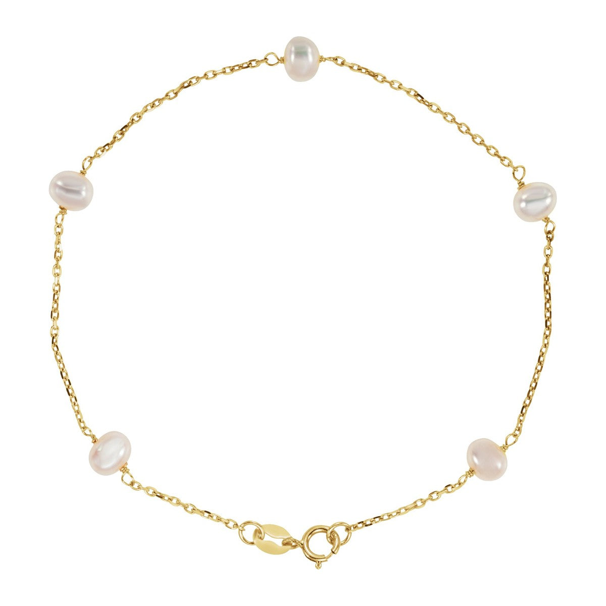 14K Gold Freshwater Pearl Station Bracelet
