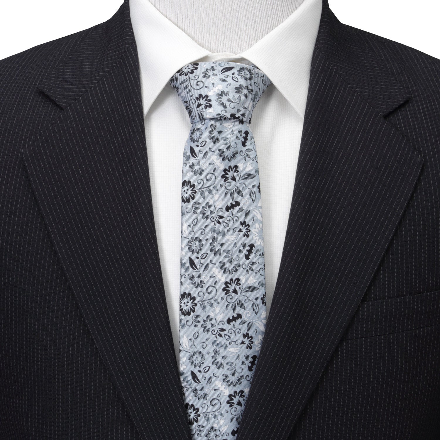 DC Batman Patterned Floral Blue Men's Tie - close-up detail view