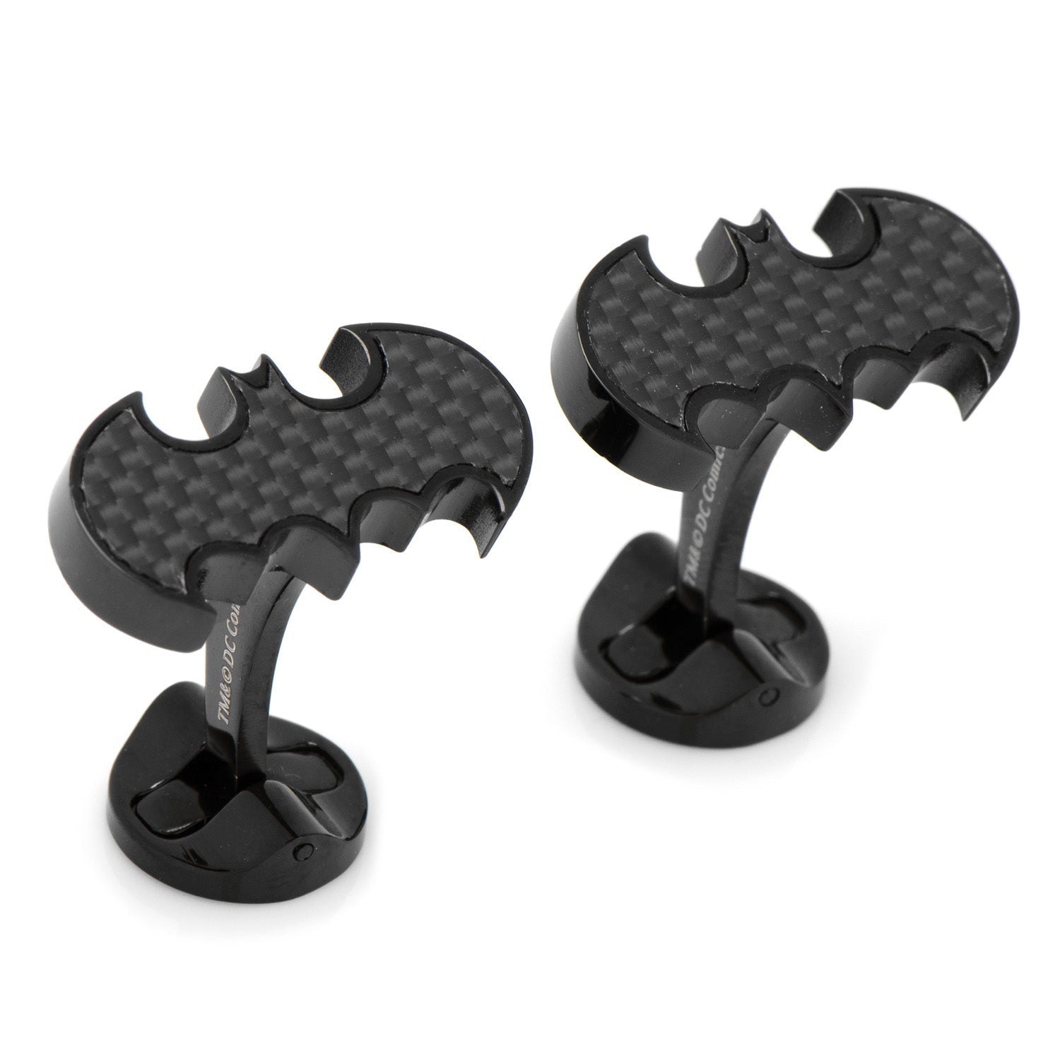 DC Batman Stainless Steel Carbon Fiber Cufflinks - close-up detail view