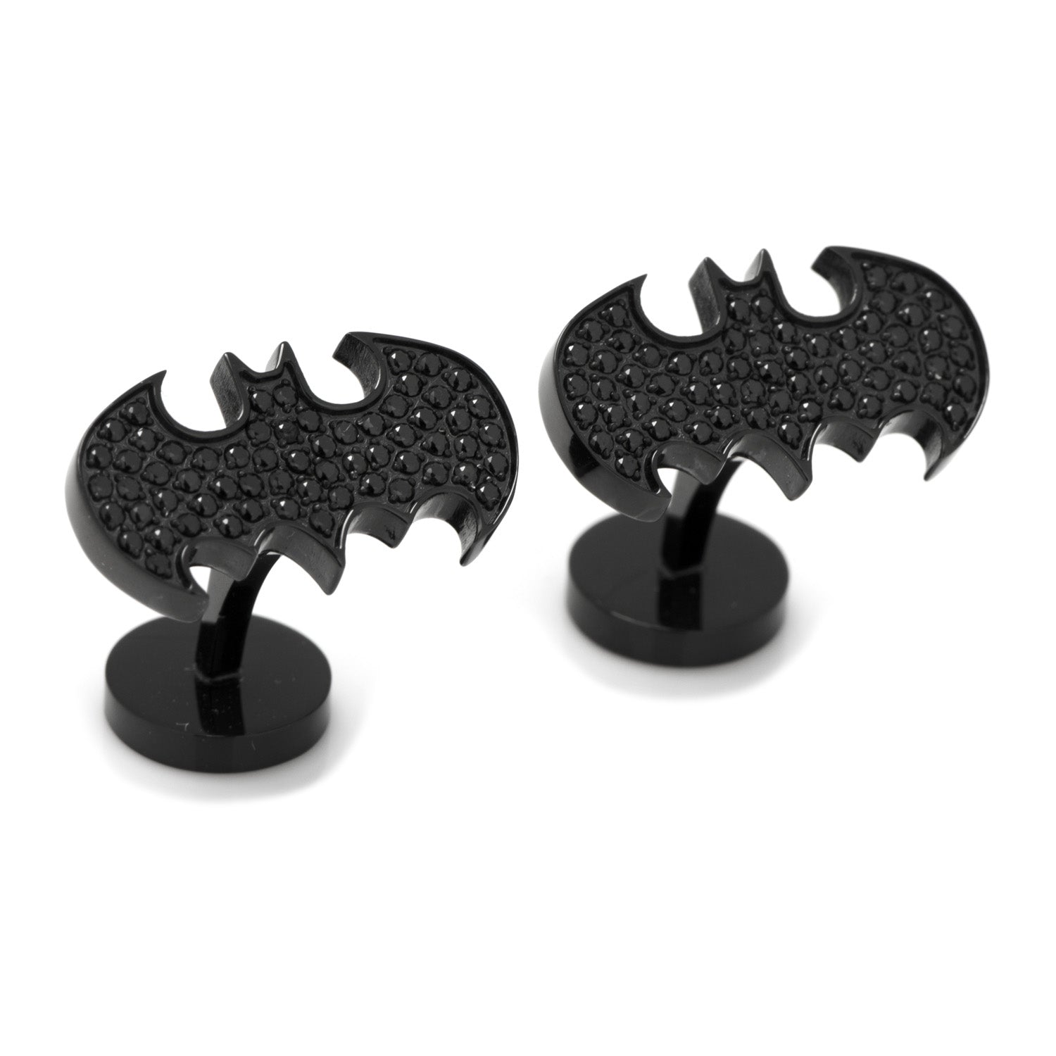 DC Batman Stainless Steel Black Pave Crystal Cufflinks - close-up detail view