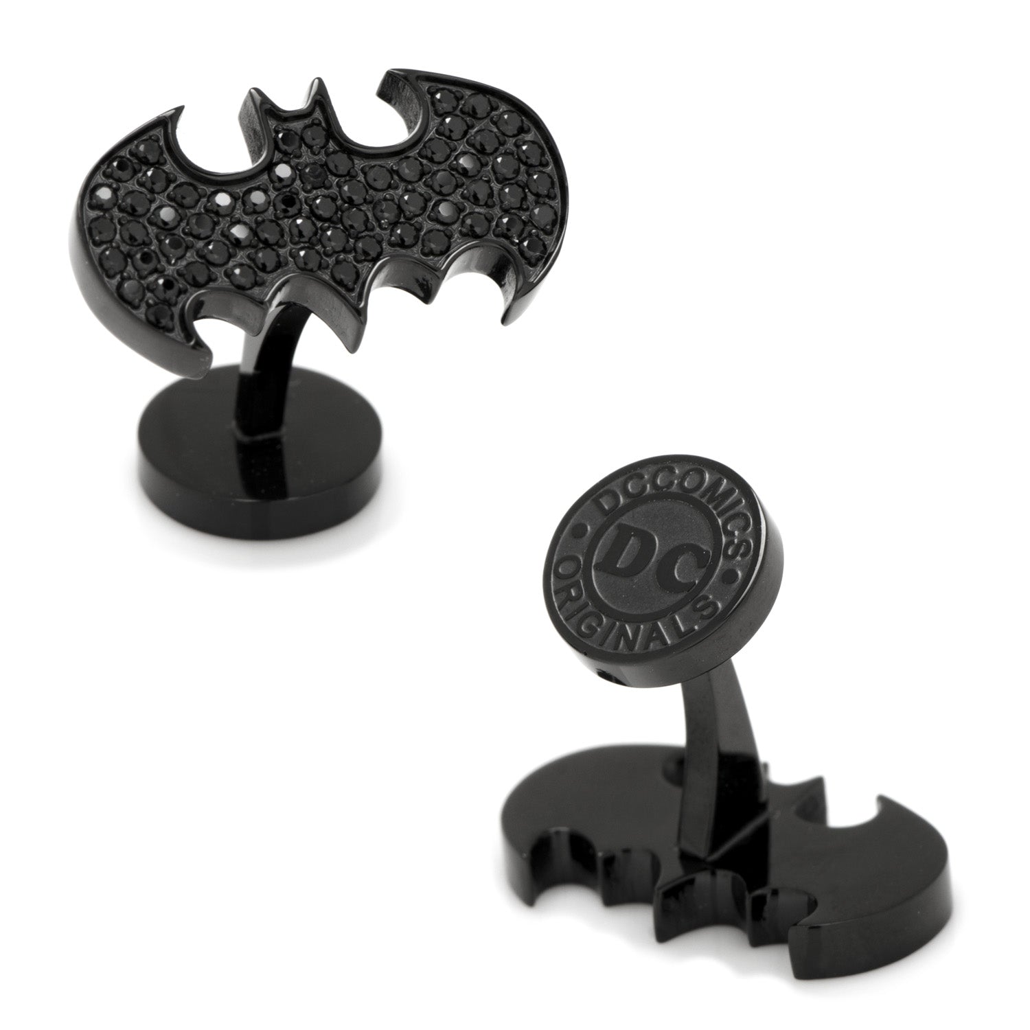 DC Batman Stainless Steel Black Pave Crystal Cufflinks - Officially licensed DC Comics cufflinks available at XSREZ