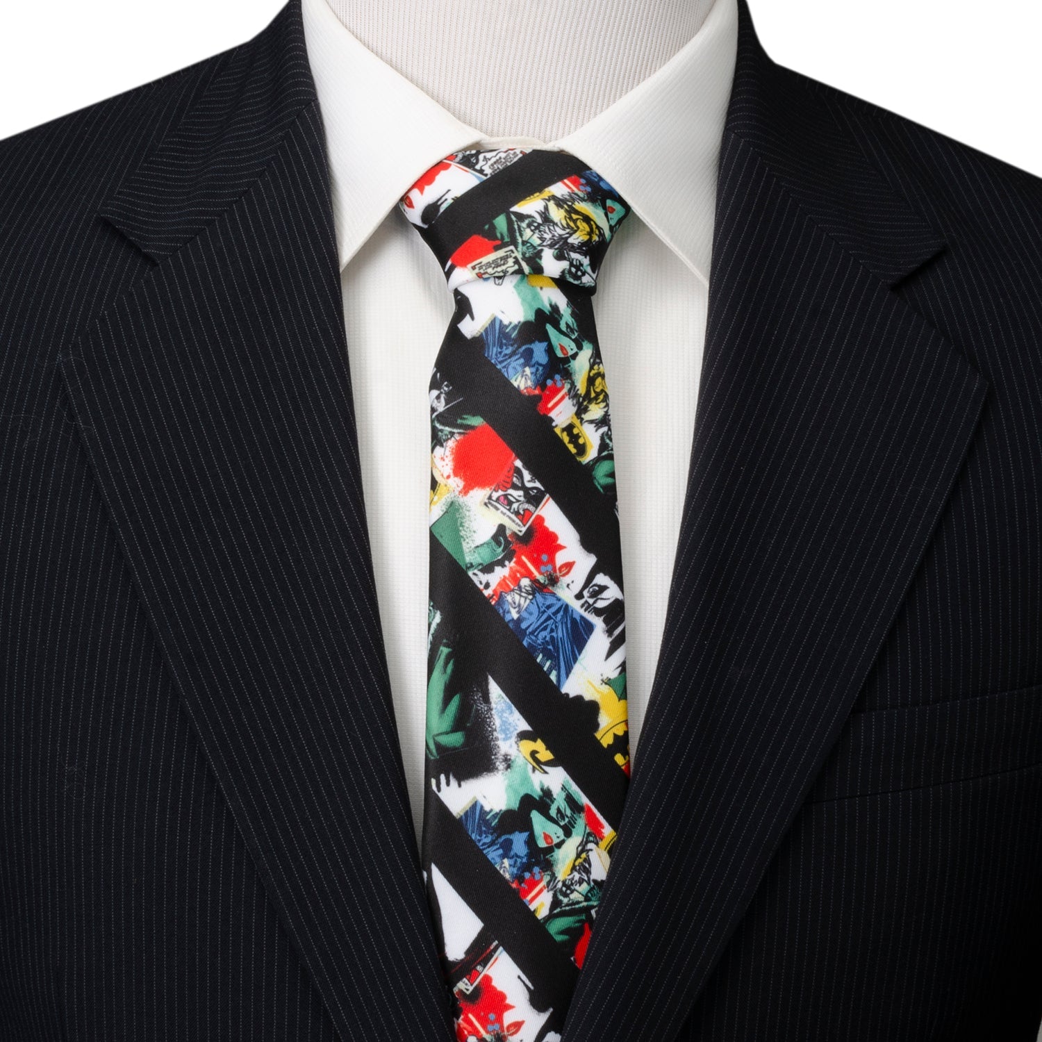 DC Batman Chaos Stripe Men's Tie - close-up detail view