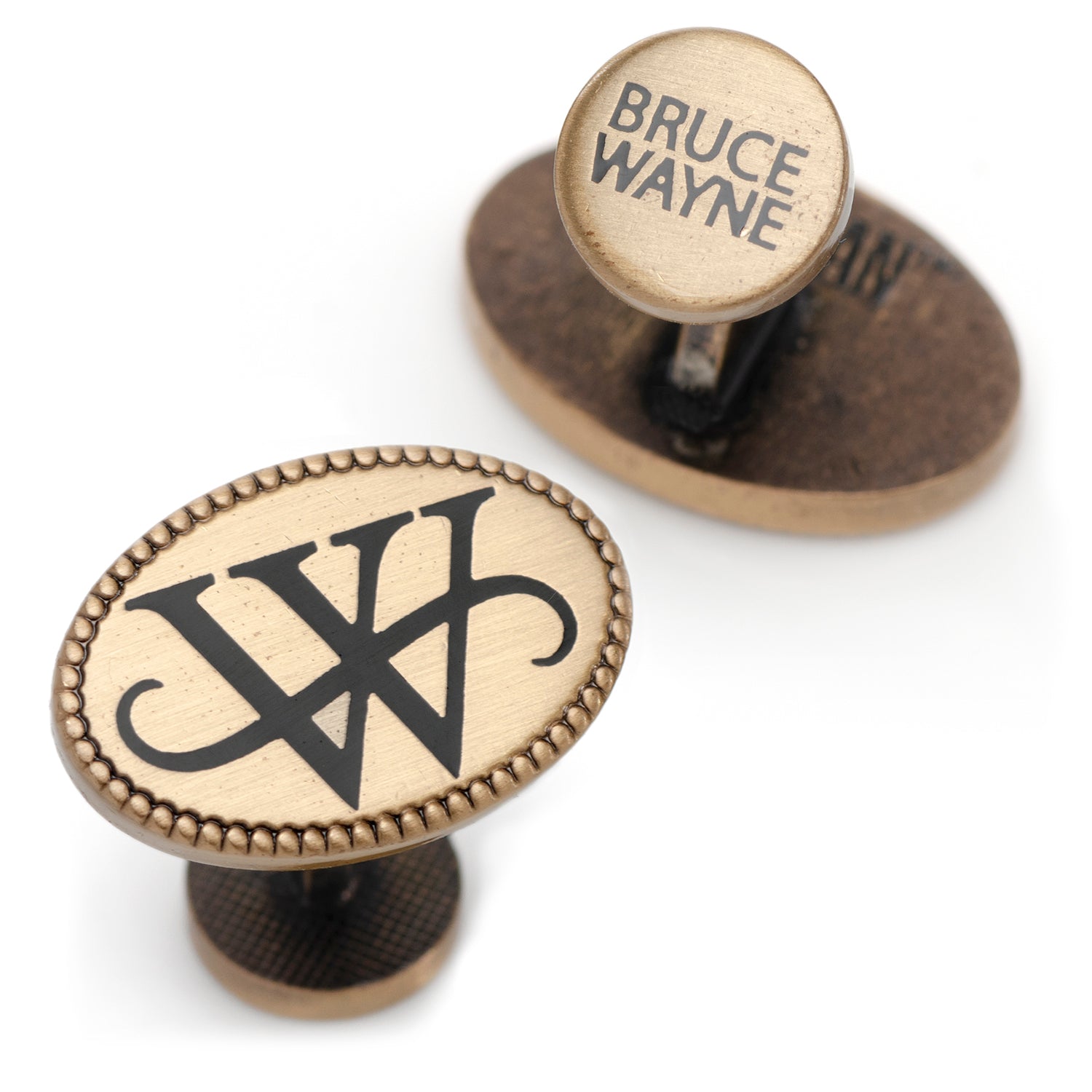DC Batman Wayne Monogram Gold Cufflinks - close-up detail view