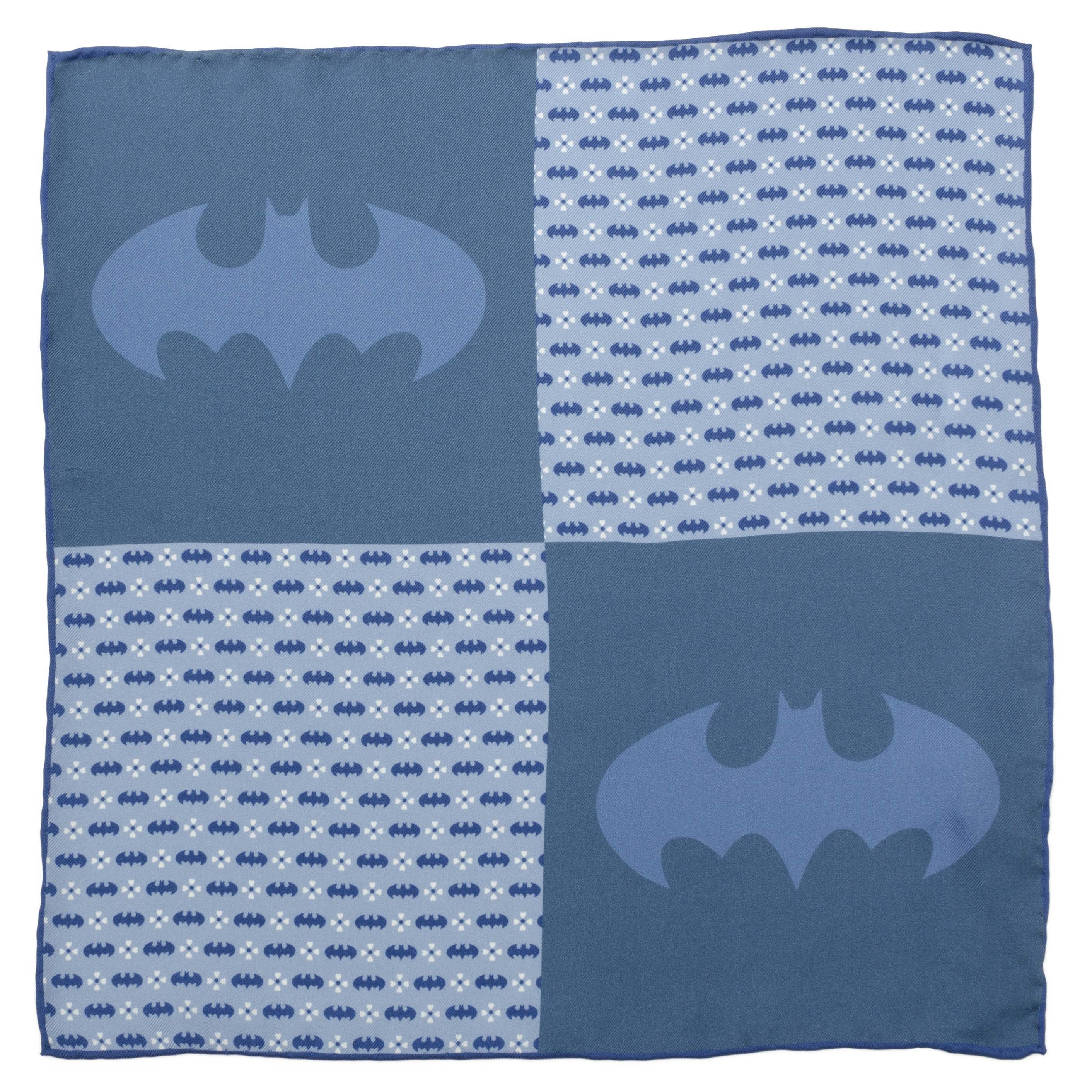 DC Batman Multi Motif Blue Pocket Square - Officially licensed DC Comics pocket square available at XSREZ