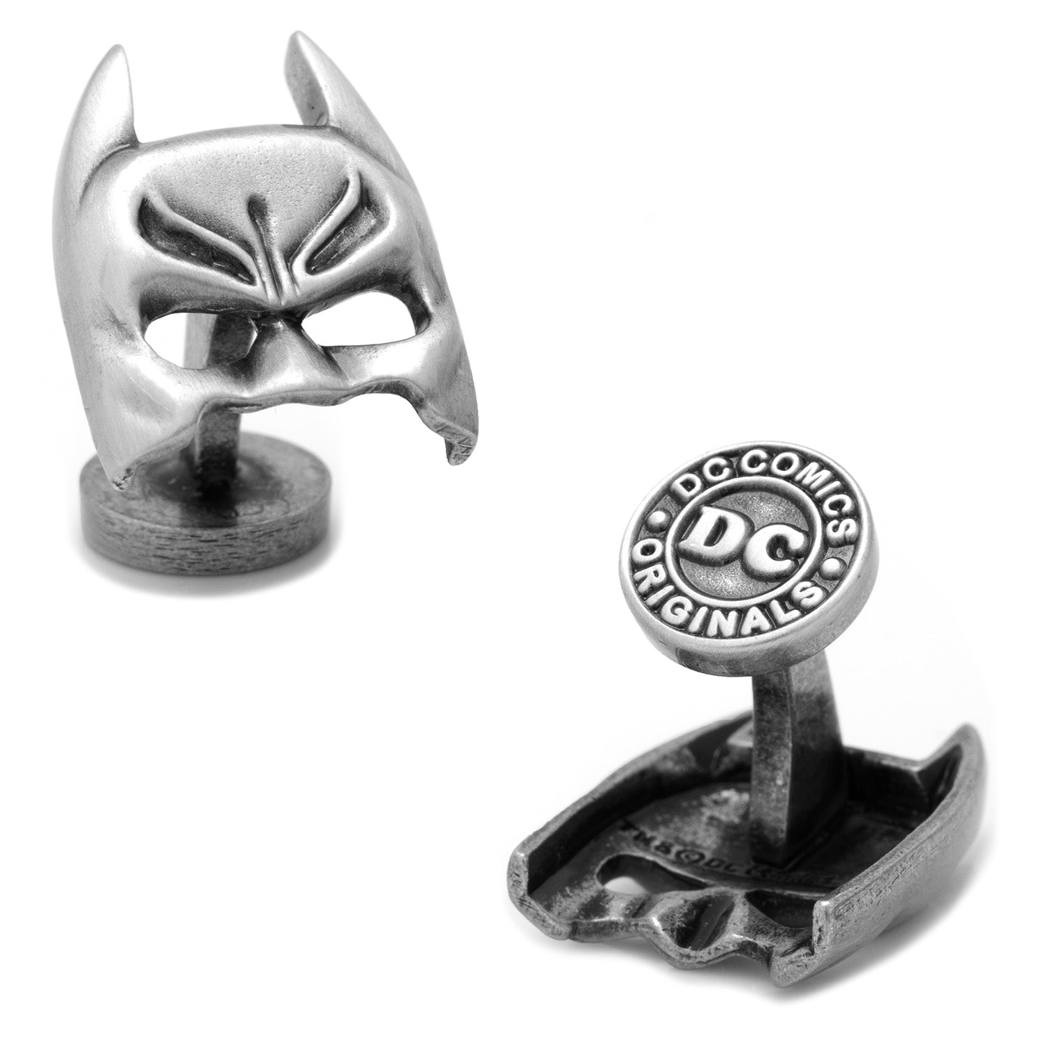DC Batman Cowl Mask Silver Cufflinks - Officially licensed DC Comics cufflinks available at XSREZ
