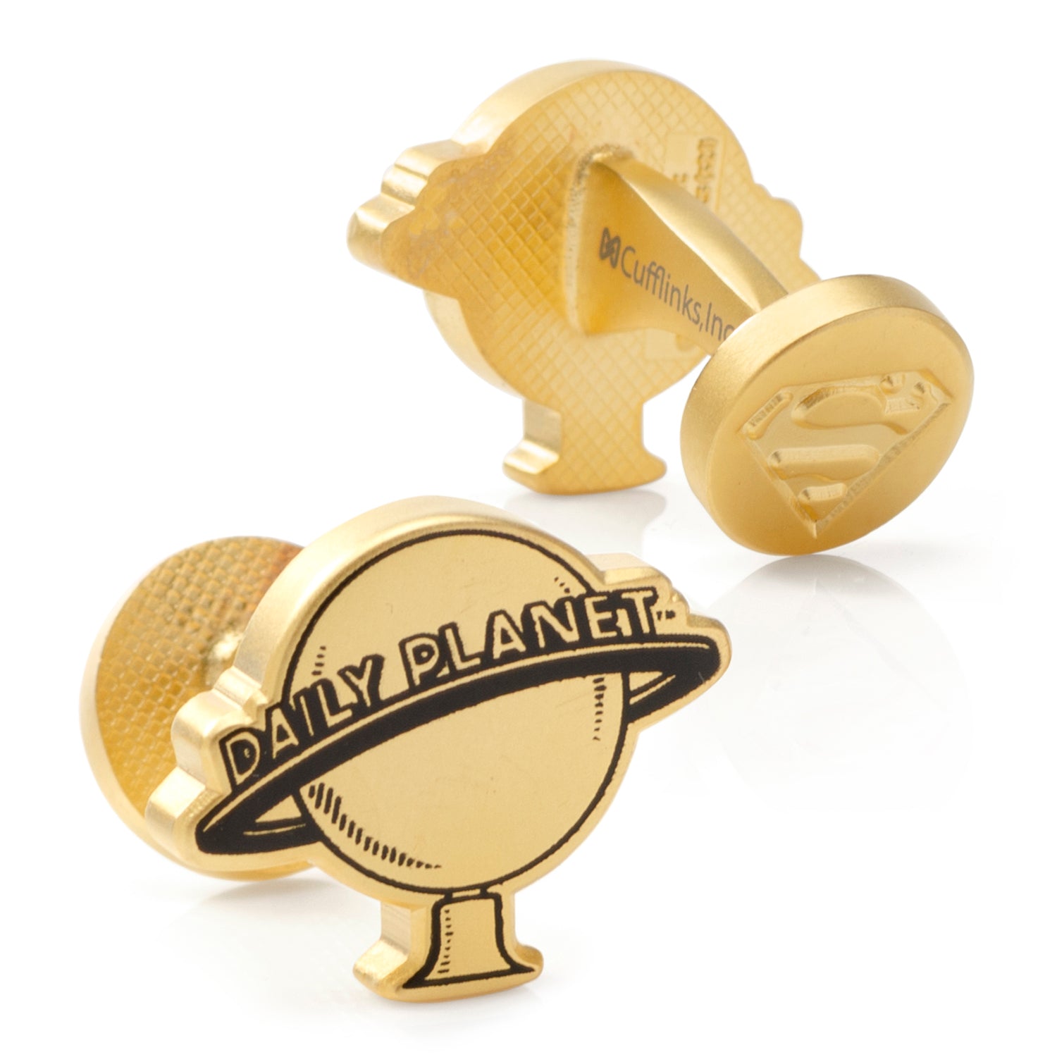 DC Superman Daily Planet Gold Cufflinks - close-up detail view