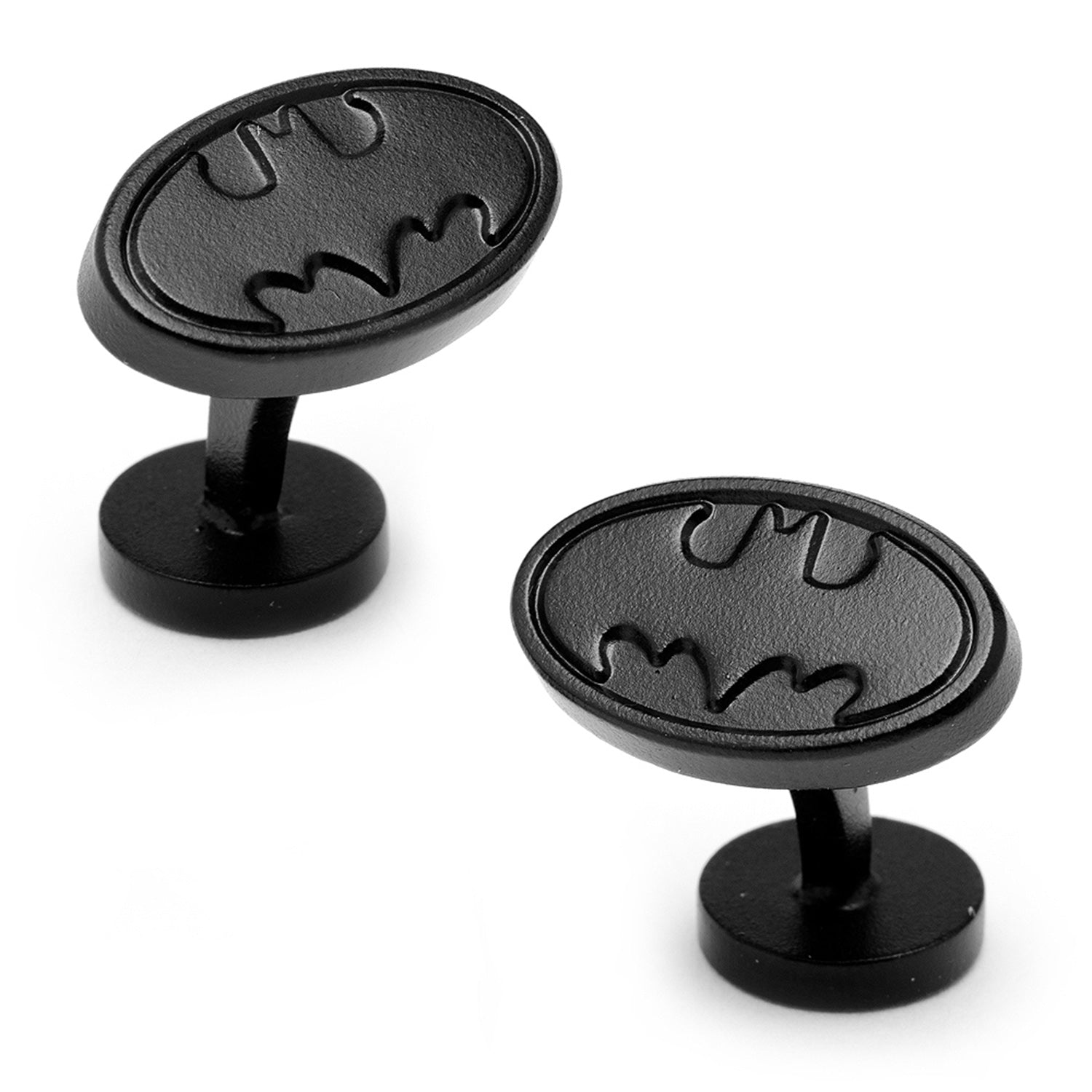DC Batman Logo Satin Black Cufflinks - close-up detail view