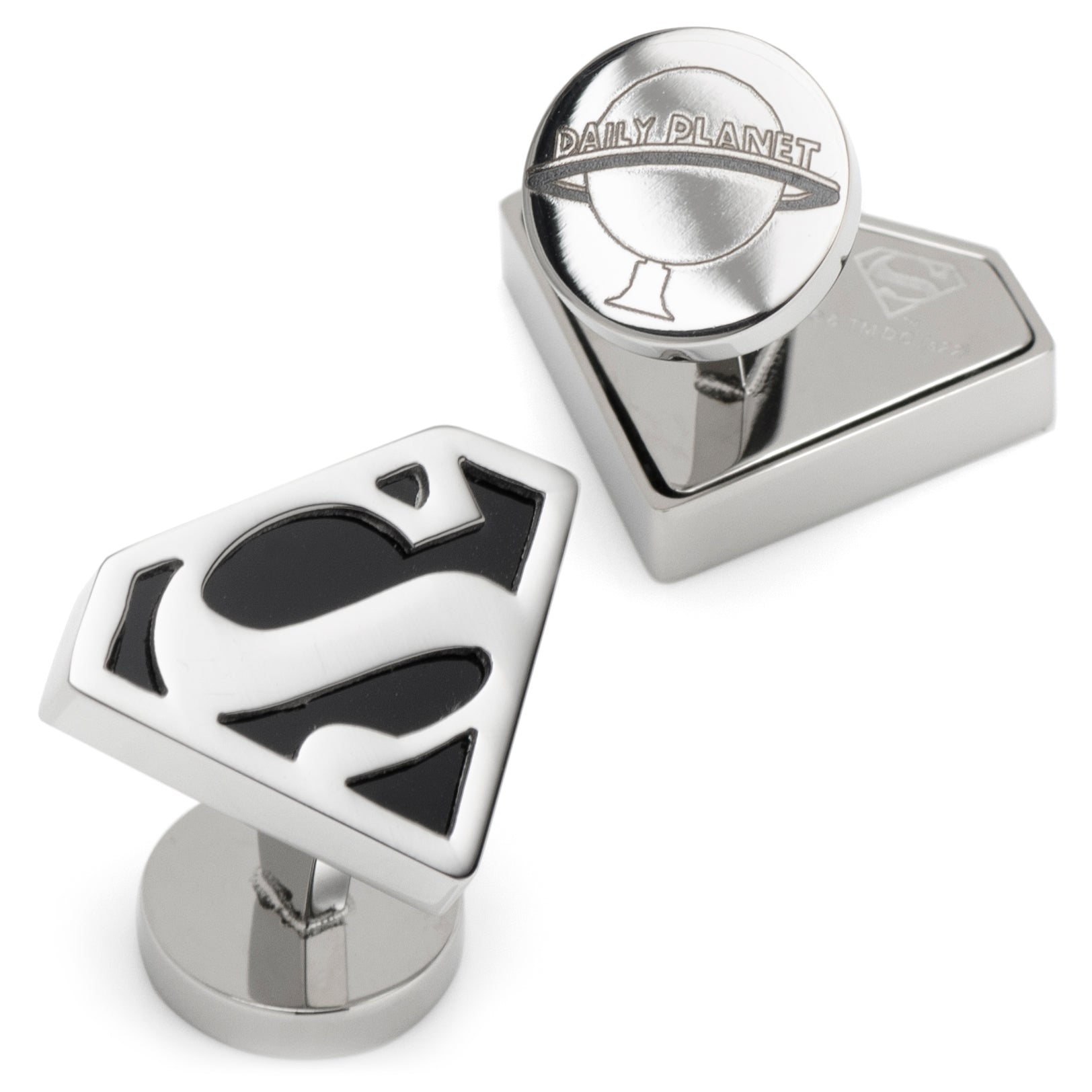 DC Superman Black Onyx Stainless Steel Cufflinks - close-up detail view