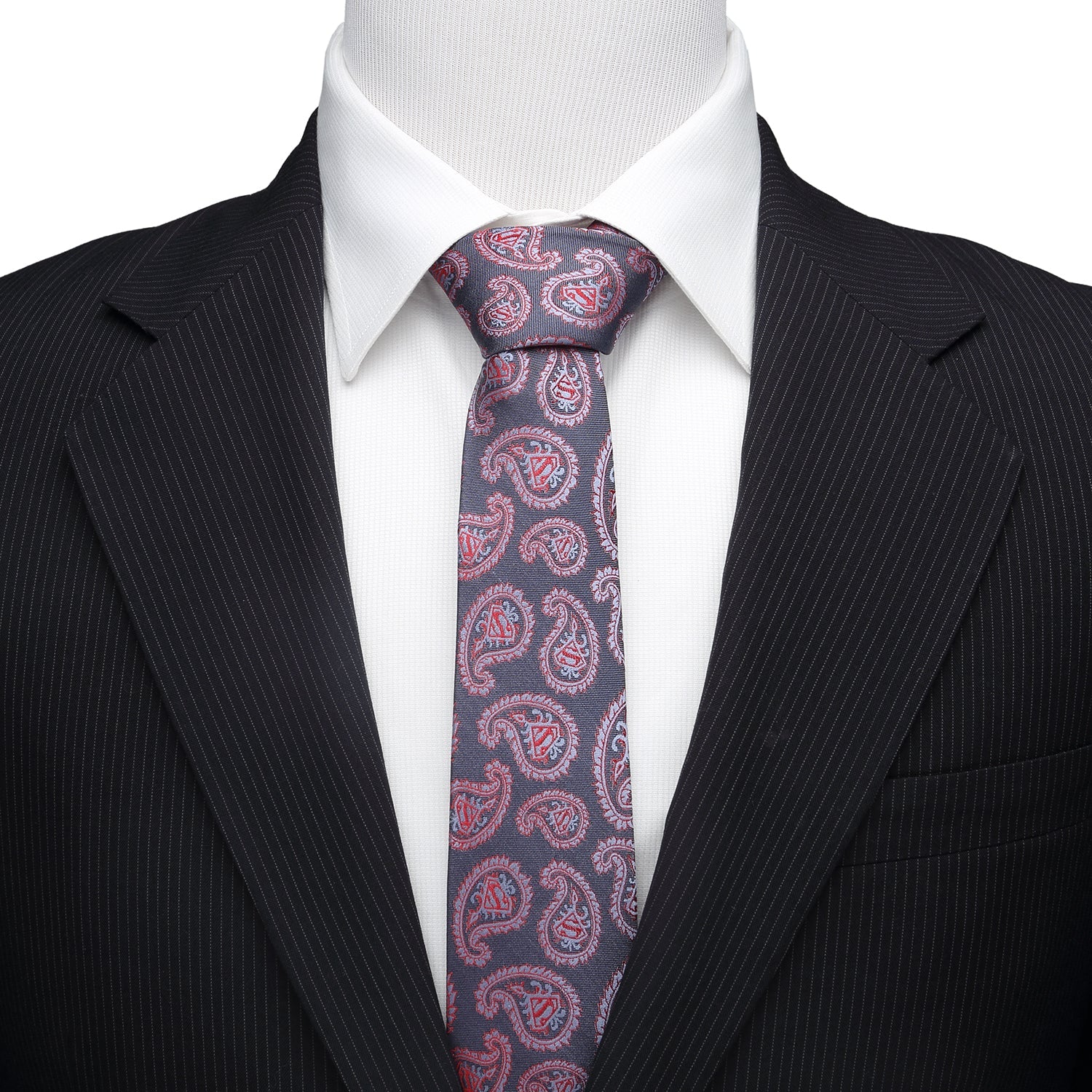 DC Superman Red and Blue Paisley Tie - close-up detail view