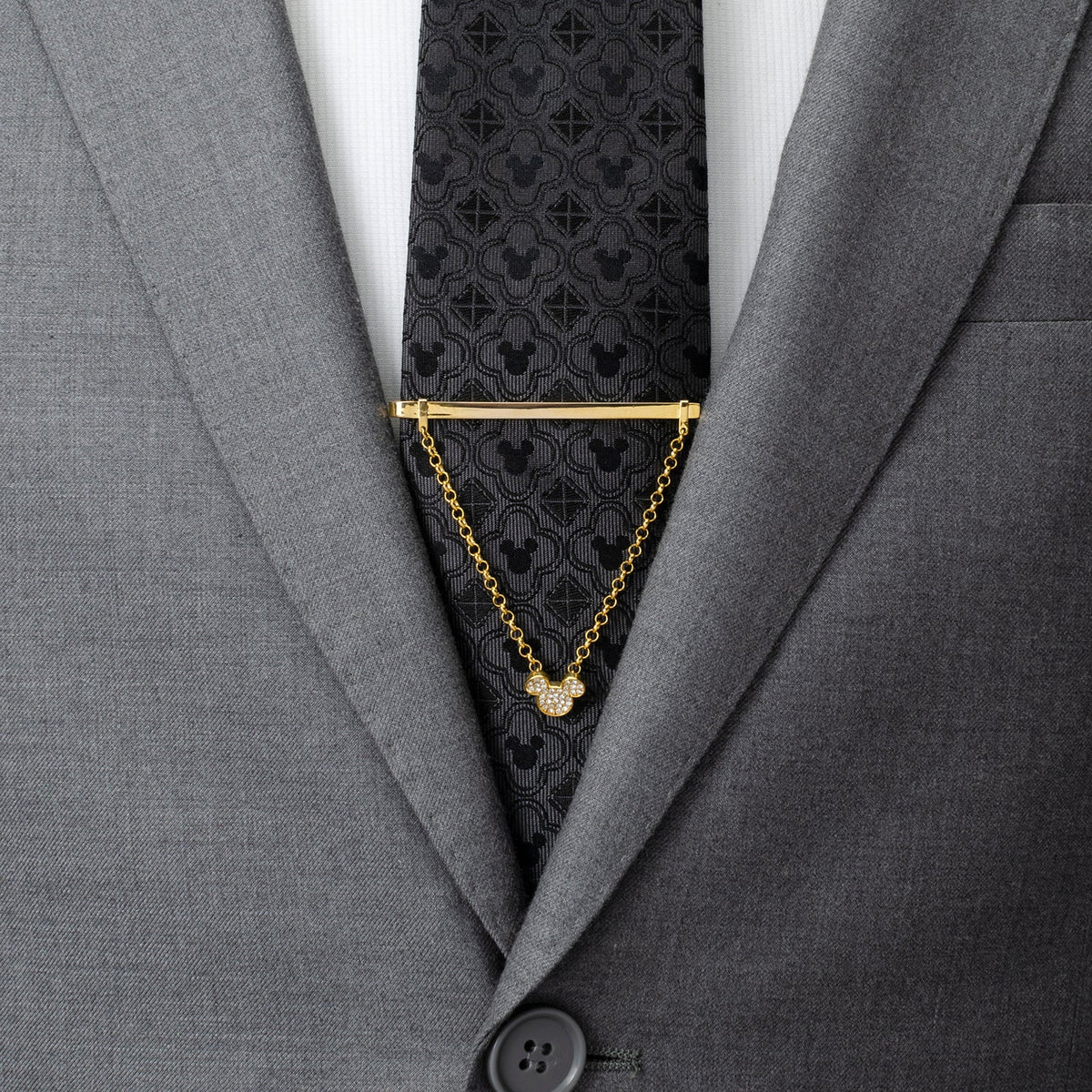 Disney Mickey Mouse Gold Crystal Chain Tie Bar