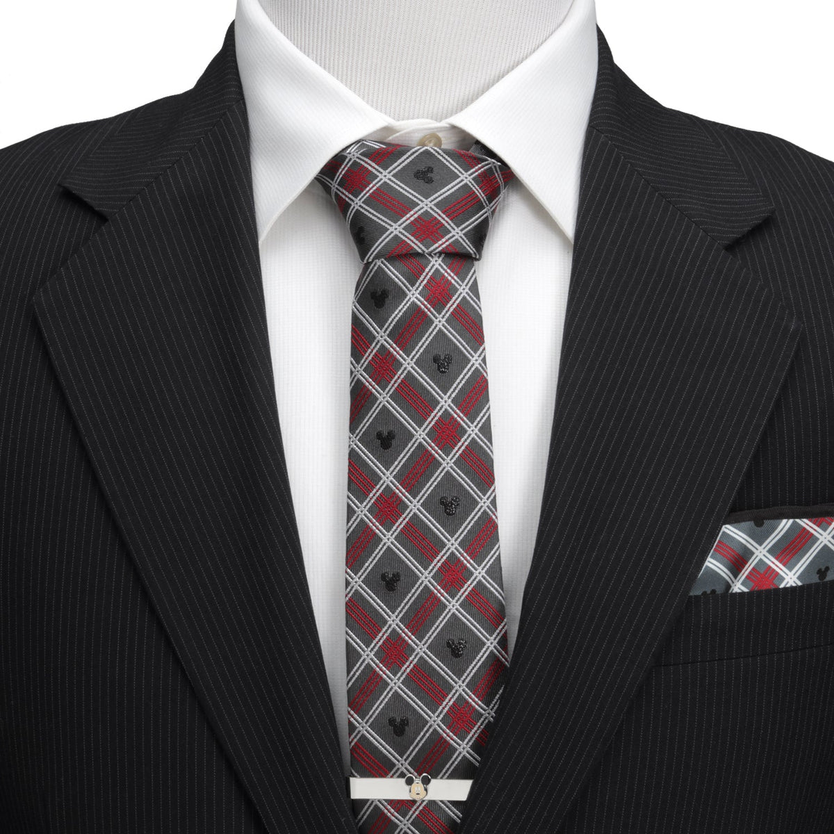 Disney Mickey Mouse Holiday Gray Plaid Silk Men's Tie