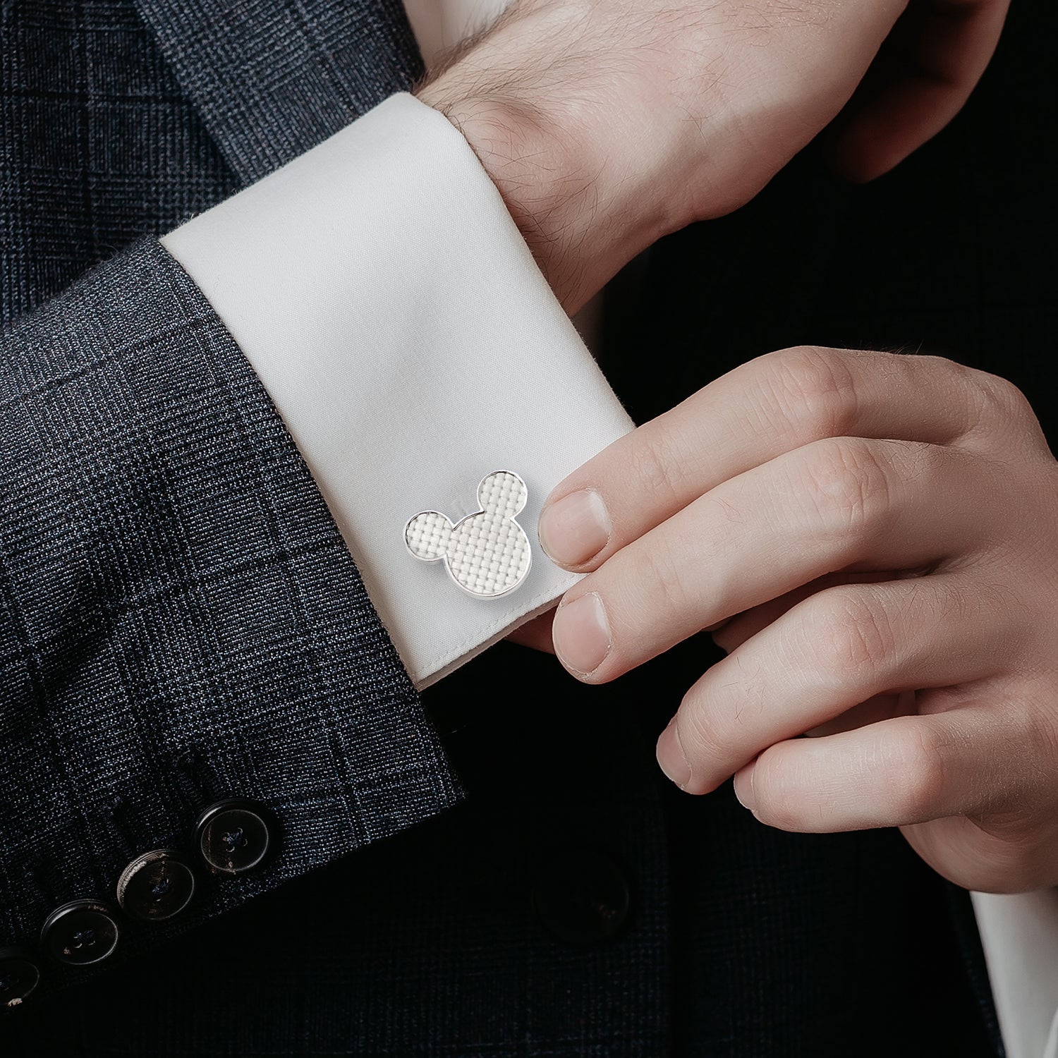 Disney Mickey Mouse Silhouette Basket Weave Cufflinks - additional view