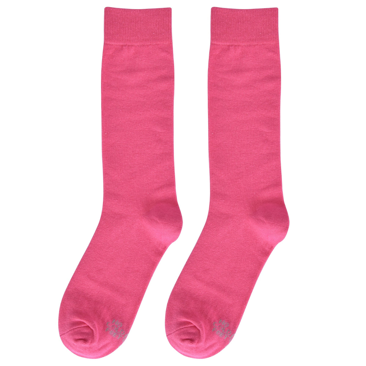 Pair of solid hot pink socks with ribbed cuffs and small toe details