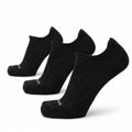 Three-pack of black no-show running socks with ribbed knit and cushioned toe