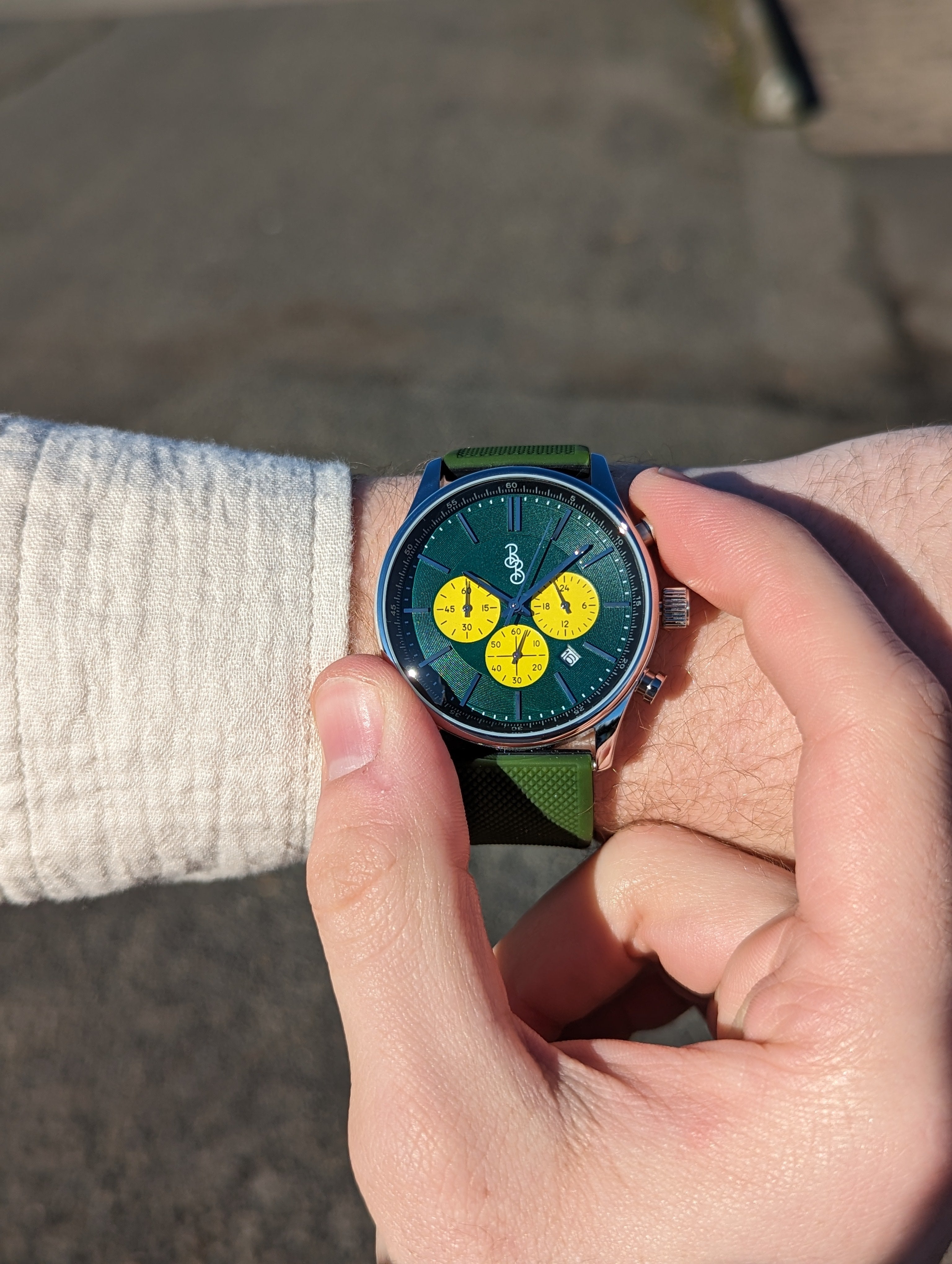 Green and Yellow Chronograph - lifestyle view