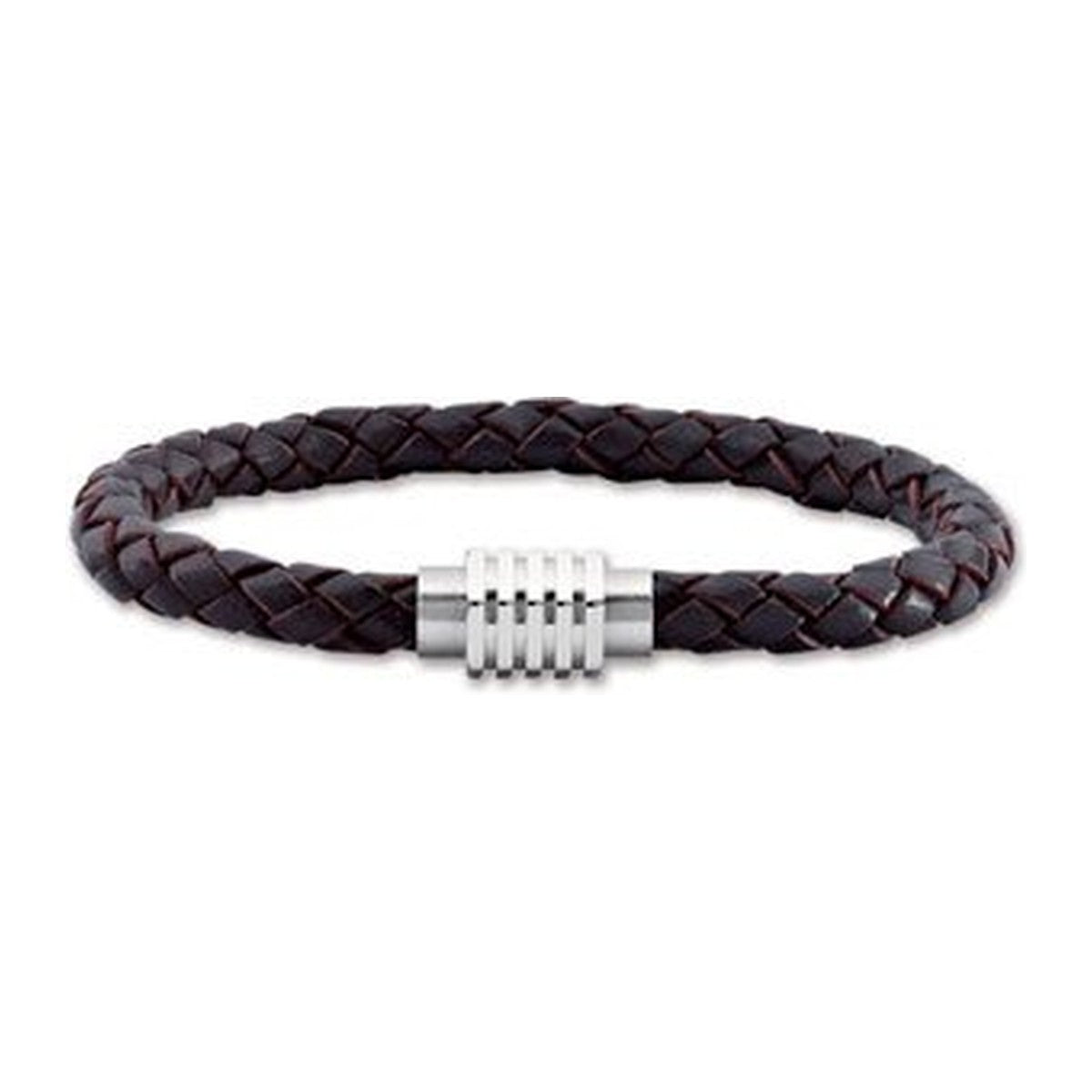 Braided Leather Bracelet with Stainless Steel Clasp