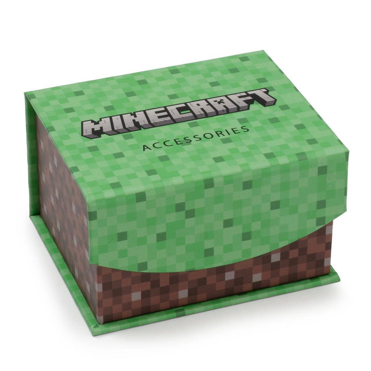 Green Minecraft accessories box with pixel creeper pattern and logo
