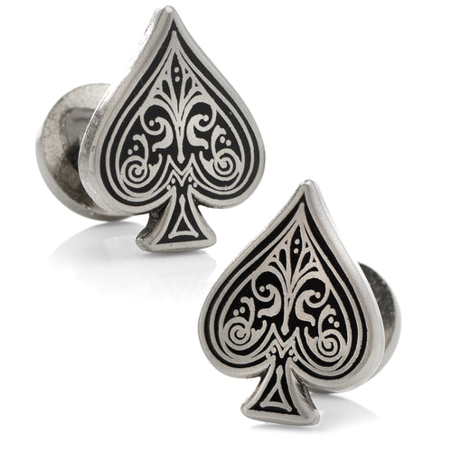 Ace of Spades Antique Silver Cufflinks - Classic cufflinks available at XSREZ