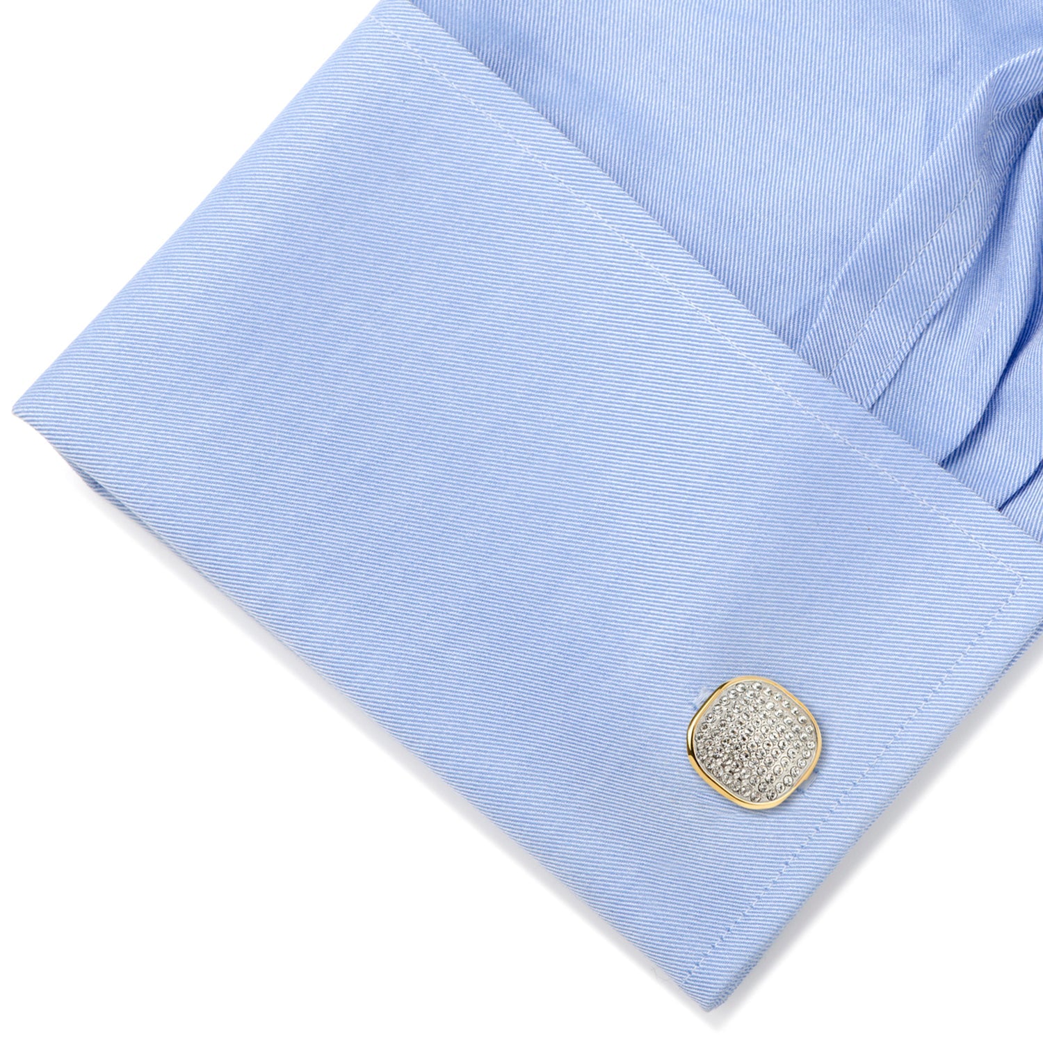 Stainless Steel Gold Plated White Pave Crystal Cufflinks