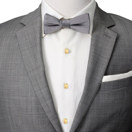 Gold-tone stainless steel shirt stud set of five with square tartan-pattern fronts
