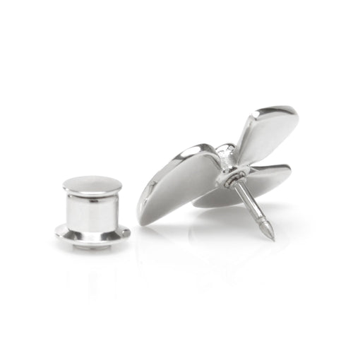 Silver 3D boat propeller lapel pin with propeller and post back piece