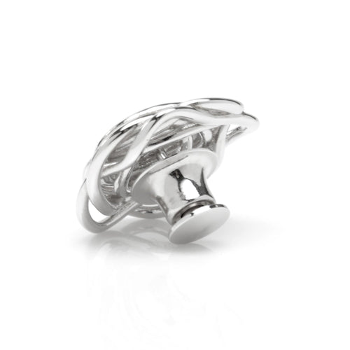 Sterling silver rhodium-plated rose lapel pin with clasp back, close-up